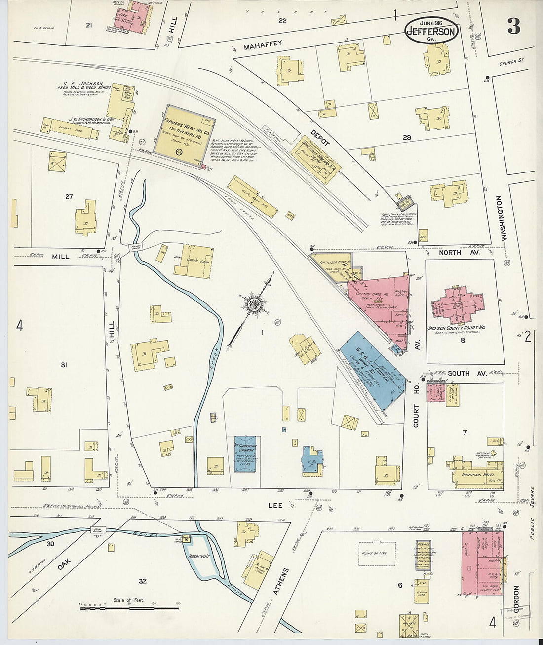 This old map of Jefferson, Jackson County, Georgia was created by Sanborn Map Company in 1916