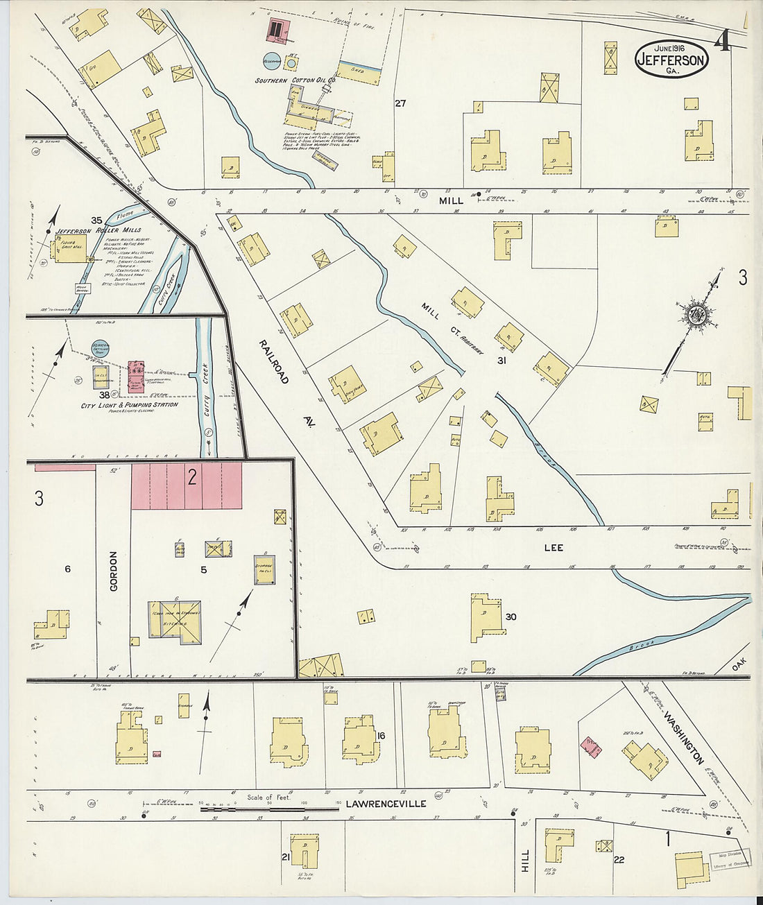 This old map of Jefferson, Jackson County, Georgia was created by Sanborn Map Company in 1916