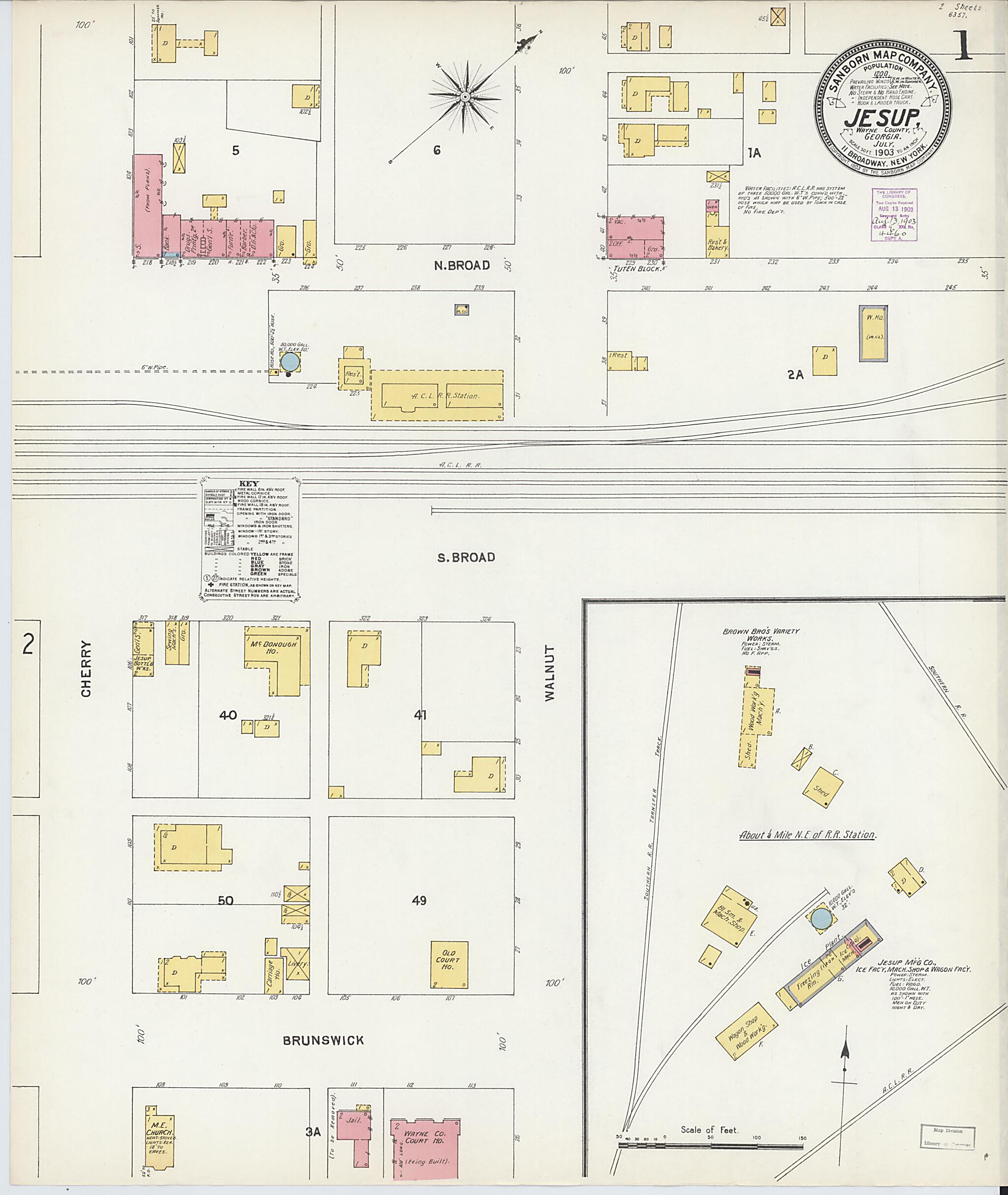 This old map of Jesup, Wayne County, Georgia was created by Sanborn Map Company in 1903