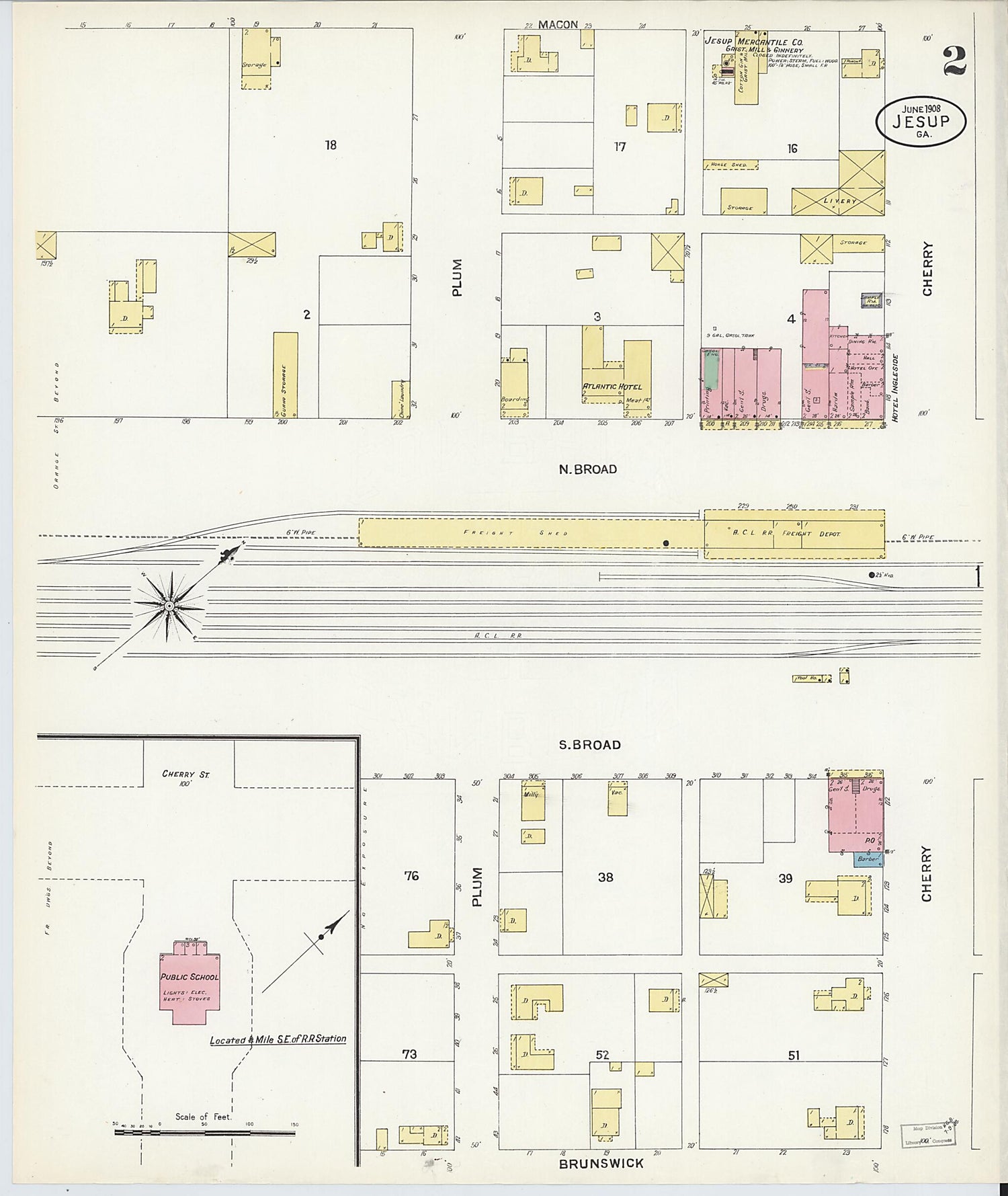 This old map of Jesup, Wayne County, Georgia was created by Sanborn Map Company in 1908