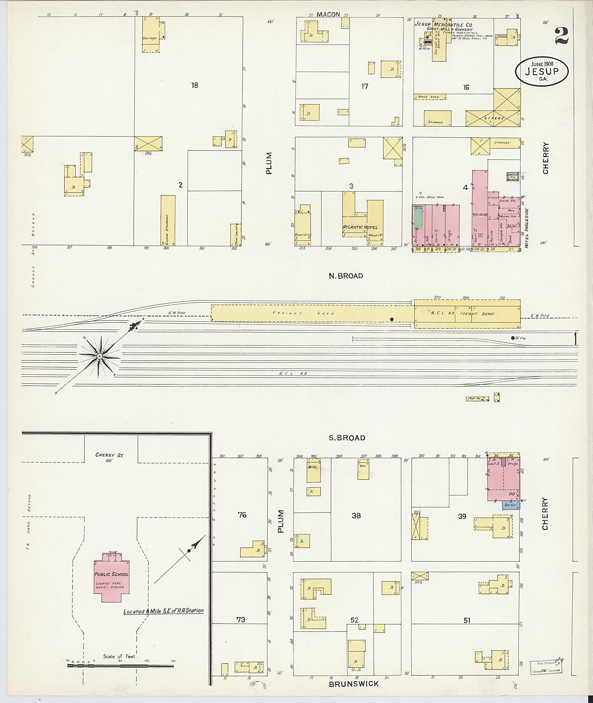 This old map of Jesup, Wayne County, Georgia was created by Sanborn Map Company in 1908