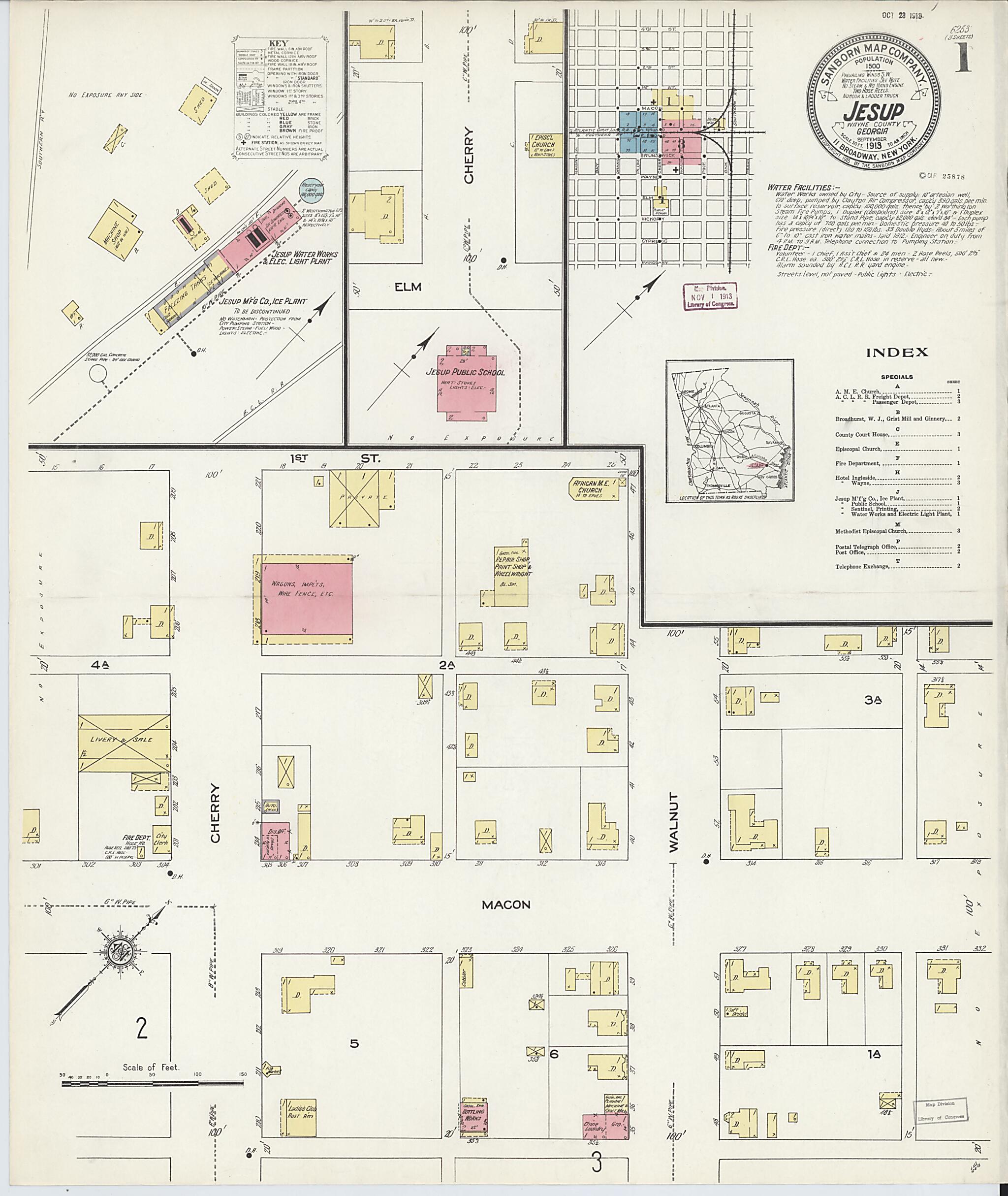 This old map of Jesup, Wayne County, Georgia was created by Sanborn Map Company in 1913