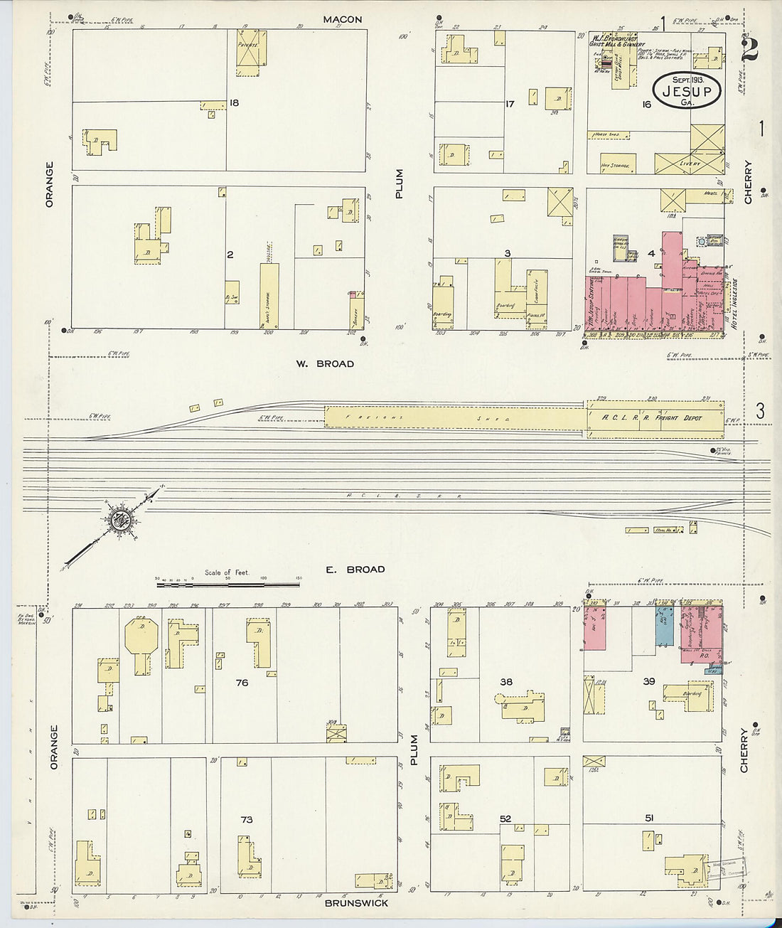 This old map of Jesup, Wayne County, Georgia was created by Sanborn Map Company in 1913