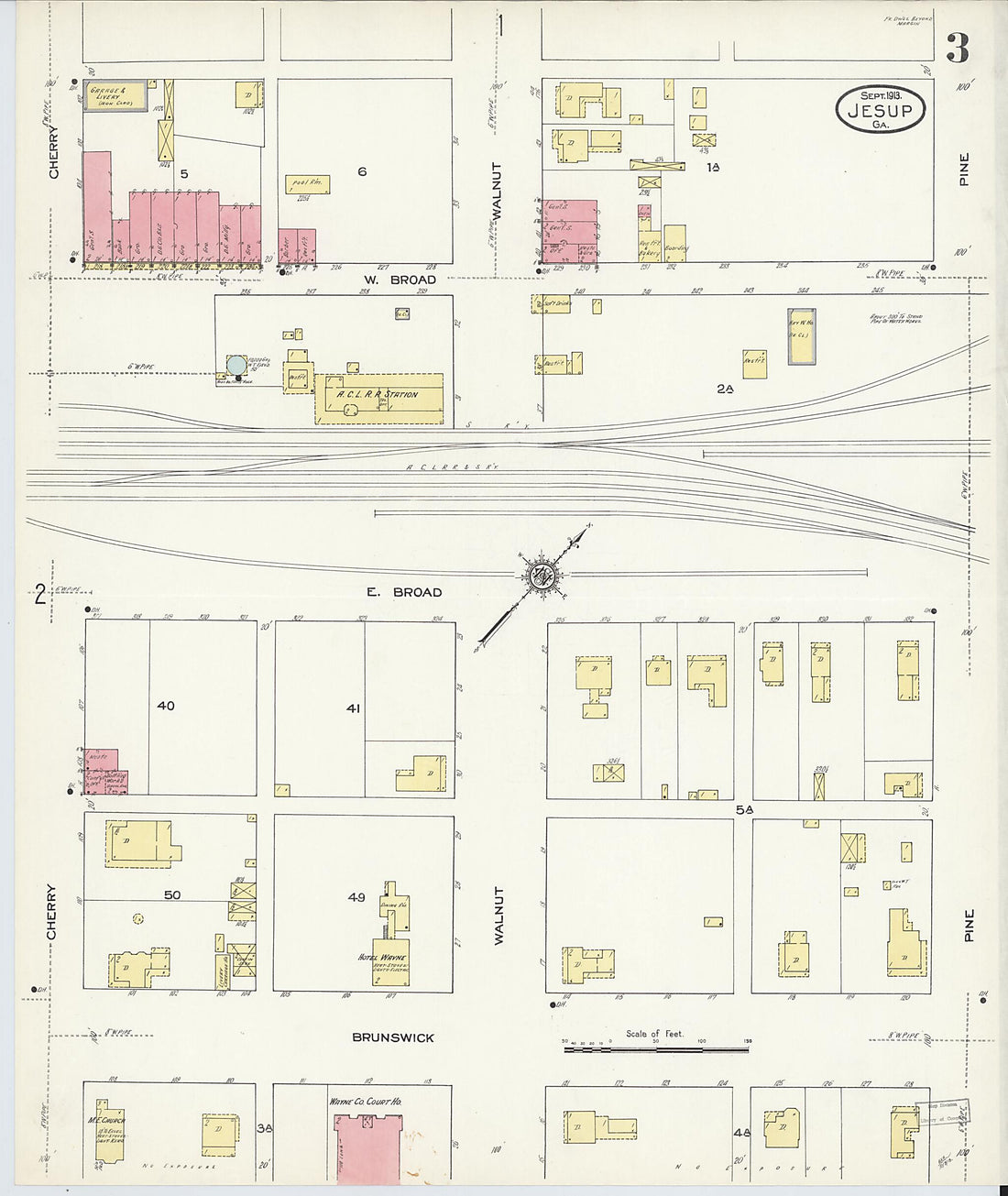 This old map of Jesup, Wayne County, Georgia was created by Sanborn Map Company in 1913