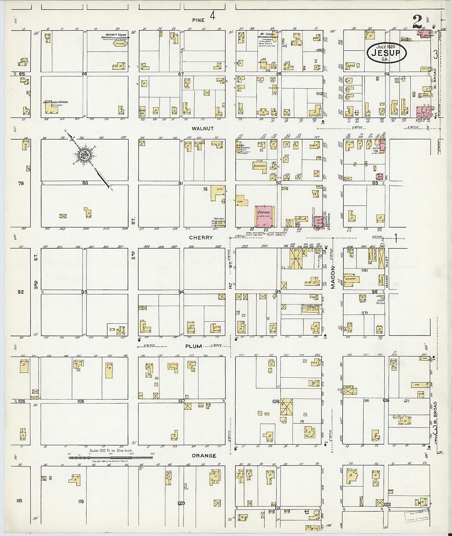 This old map of Jesup, Wayne County, Georgia was created by Sanborn Map Company in 1920