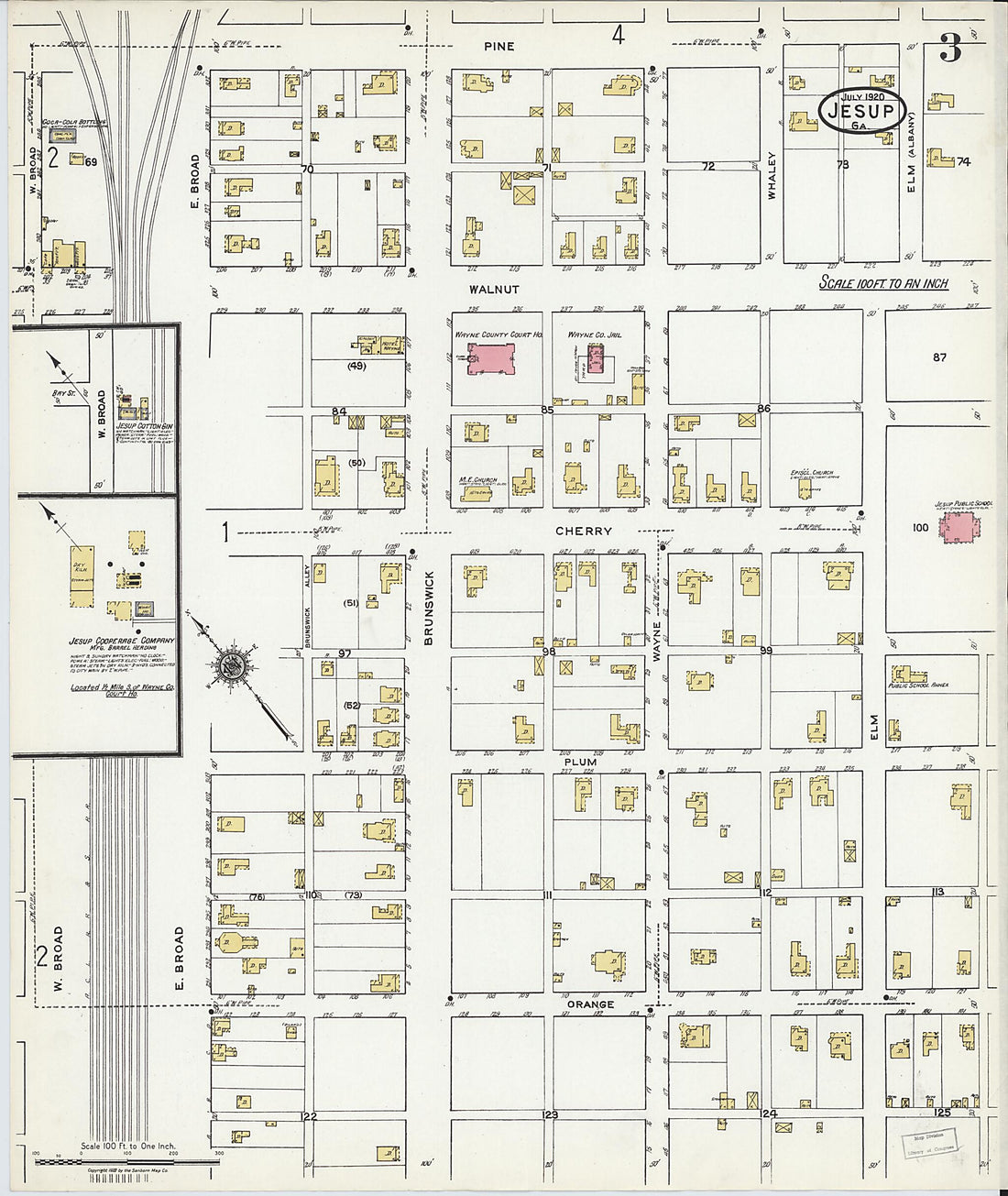 This old map of Jesup, Wayne County, Georgia was created by Sanborn Map Company in 1920