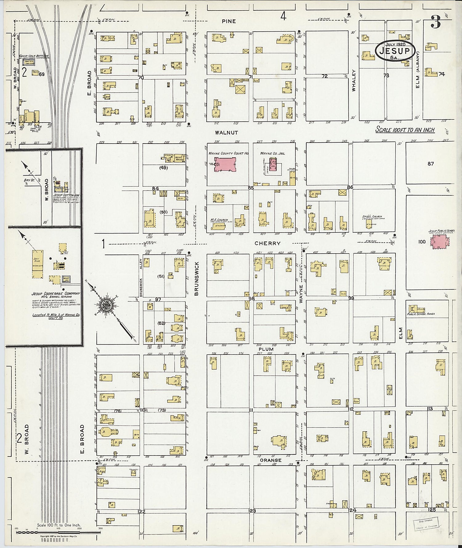 This old map of Jesup, Wayne County, Georgia was created by Sanborn Map Company in 1920