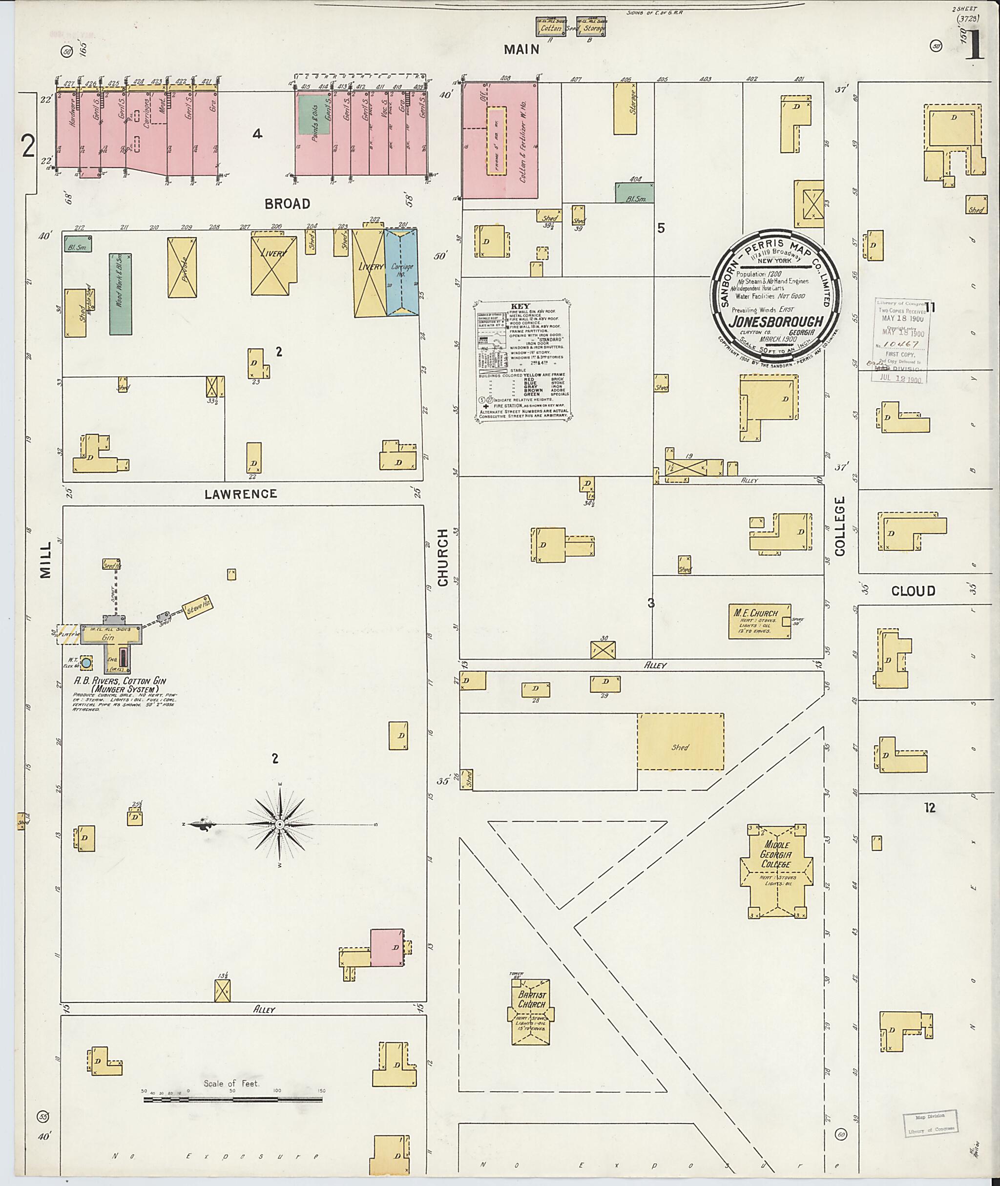 This old map of Jonesboro, Clayton County, Georgia was created by Sanborn Map Company in 1900