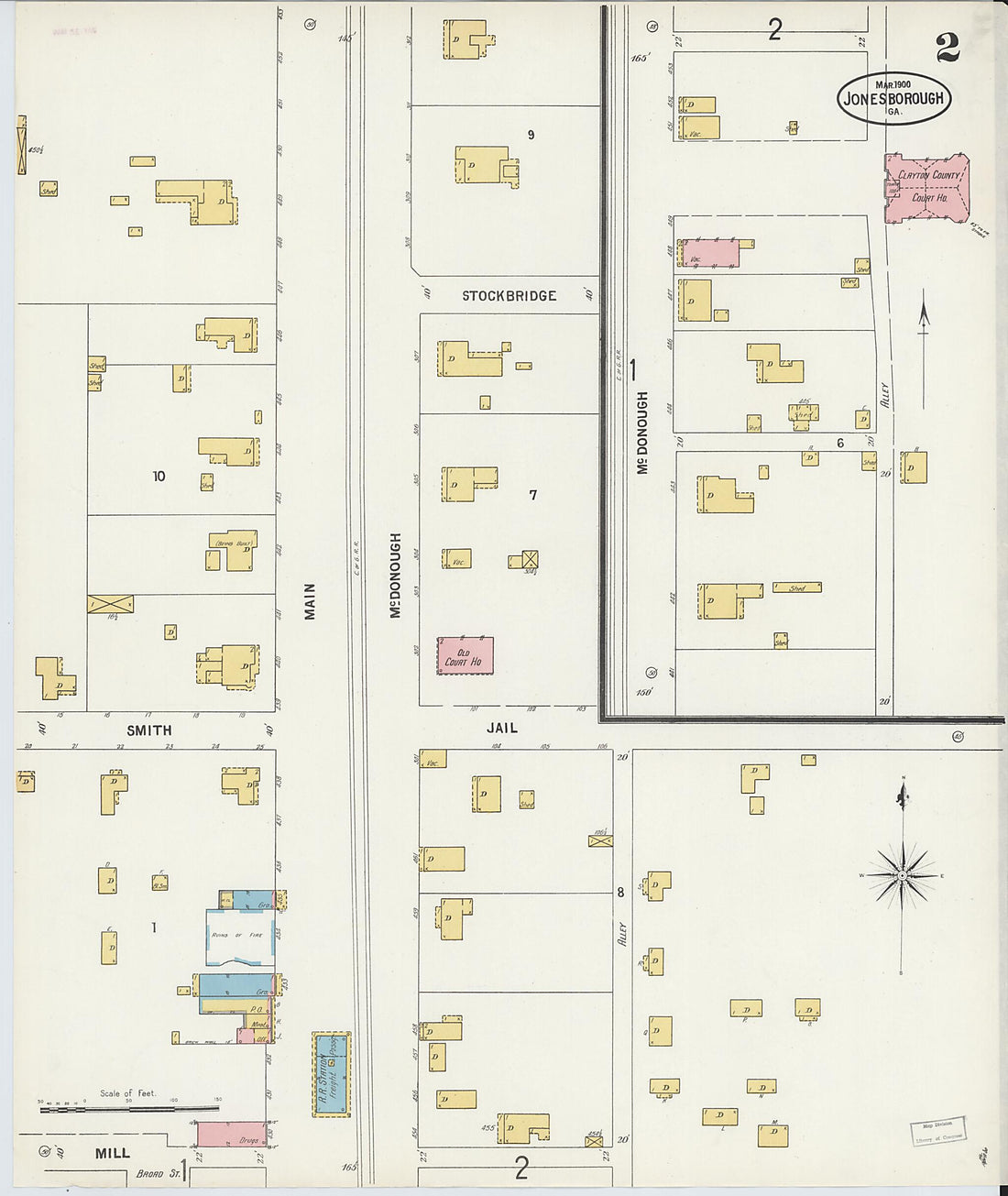 This old map of Jonesboro, Clayton County, Georgia was created by Sanborn Map Company in 1900