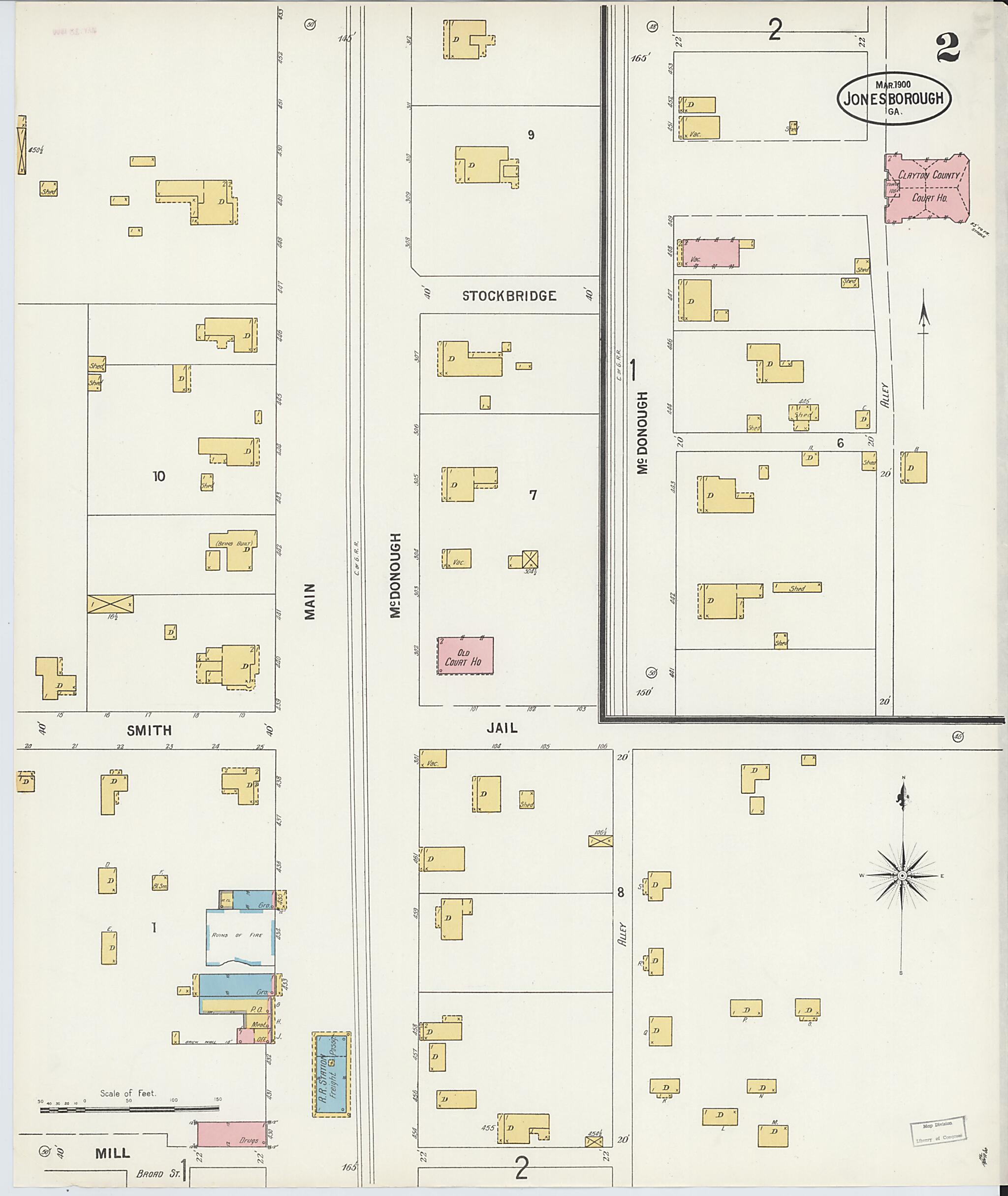 This old map of Jonesboro, Clayton County, Georgia was created by Sanborn Map Company in 1900