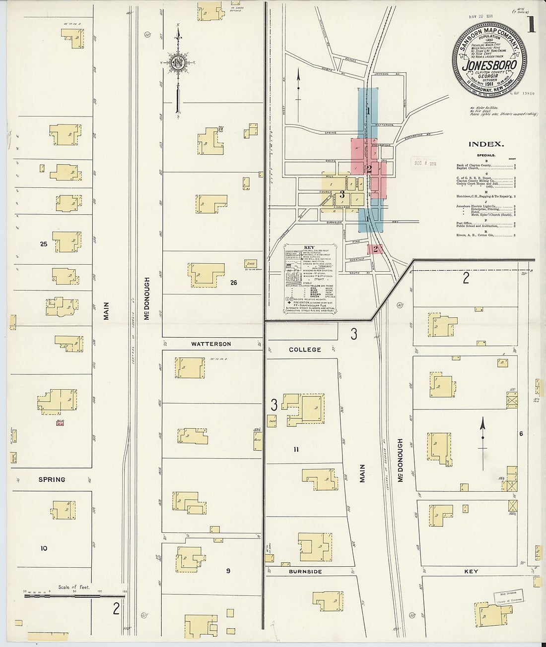 This old map of Jonesboro, Clayton County, Georgia was created by Sanborn Map Company in 1911