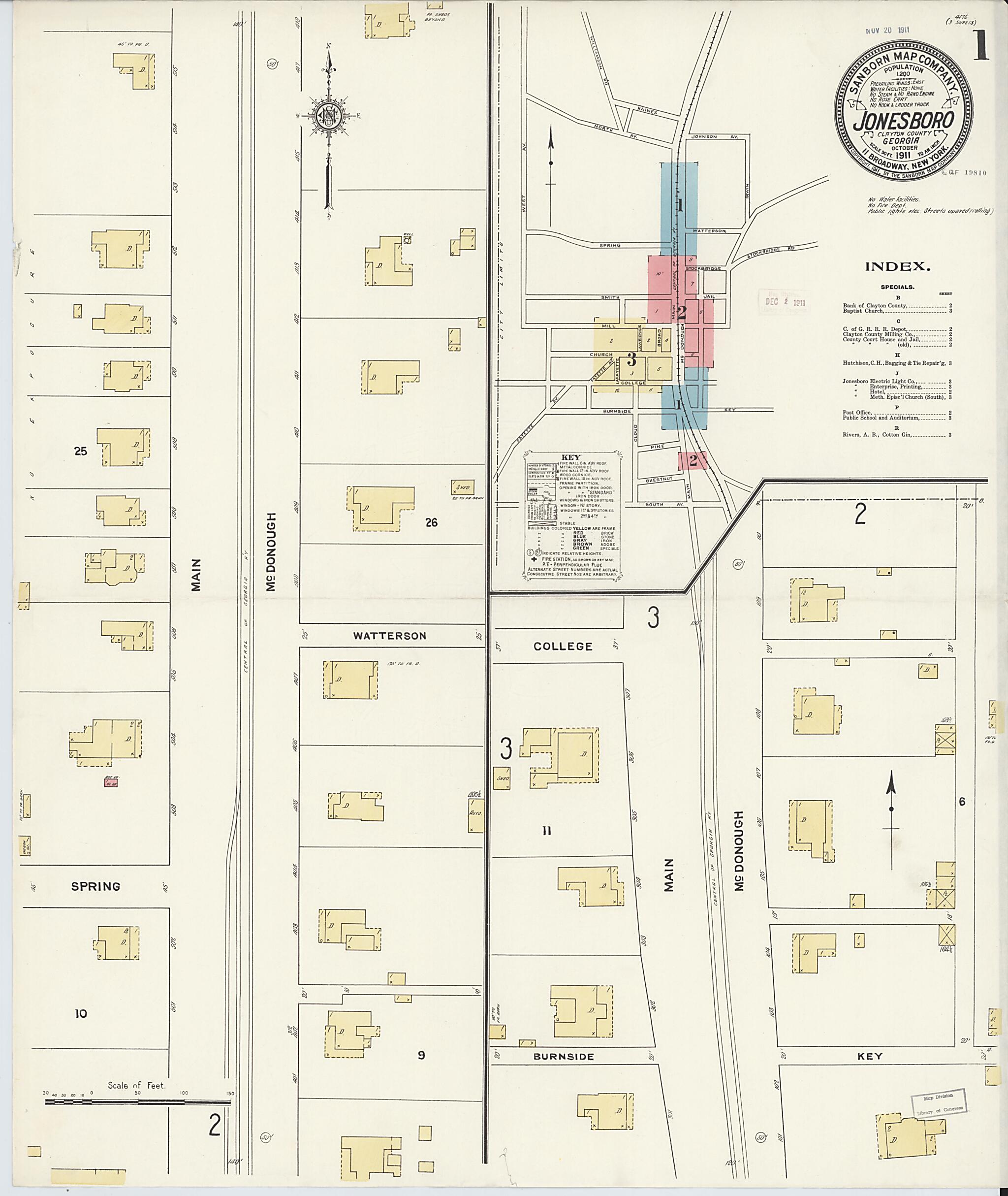 This old map of Jonesboro, Clayton County, Georgia was created by Sanborn Map Company in 1911