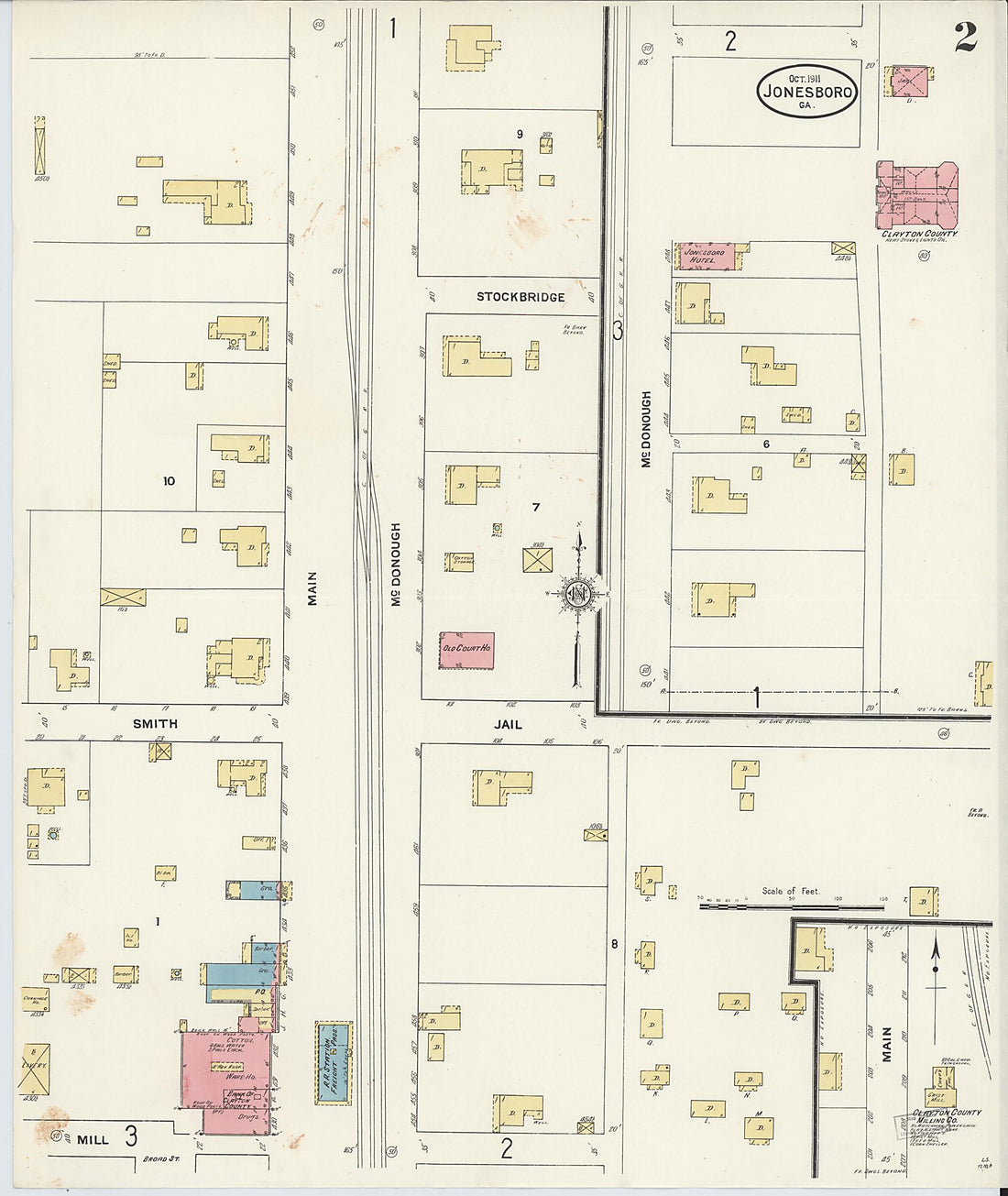 This old map of Jonesboro, Clayton County, Georgia was created by Sanborn Map Company in 1911