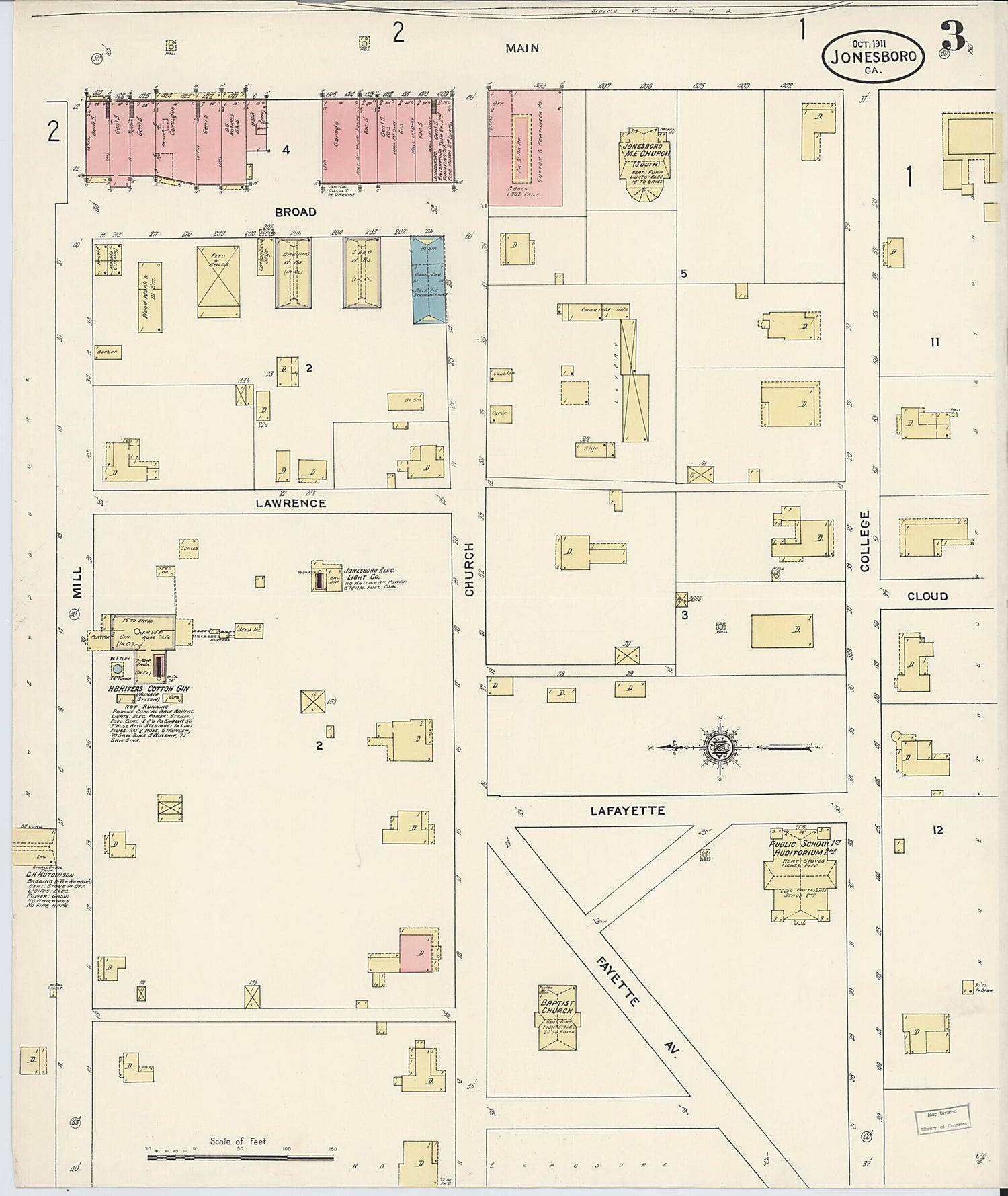 This old map of Jonesboro, Clayton County, Georgia was created by Sanborn Map Company in 1911