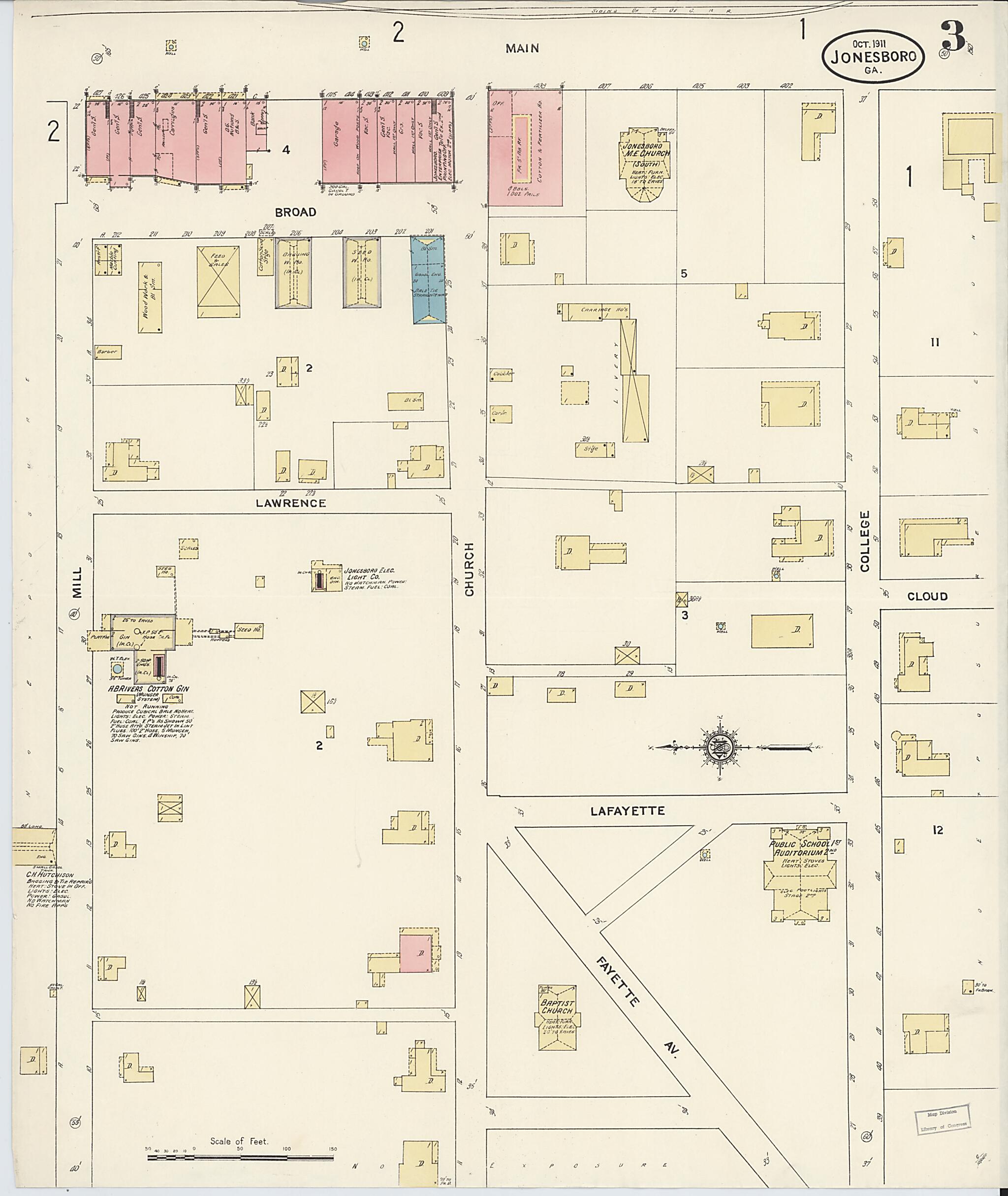 This old map of Jonesboro, Clayton County, Georgia was created by Sanborn Map Company in 1911