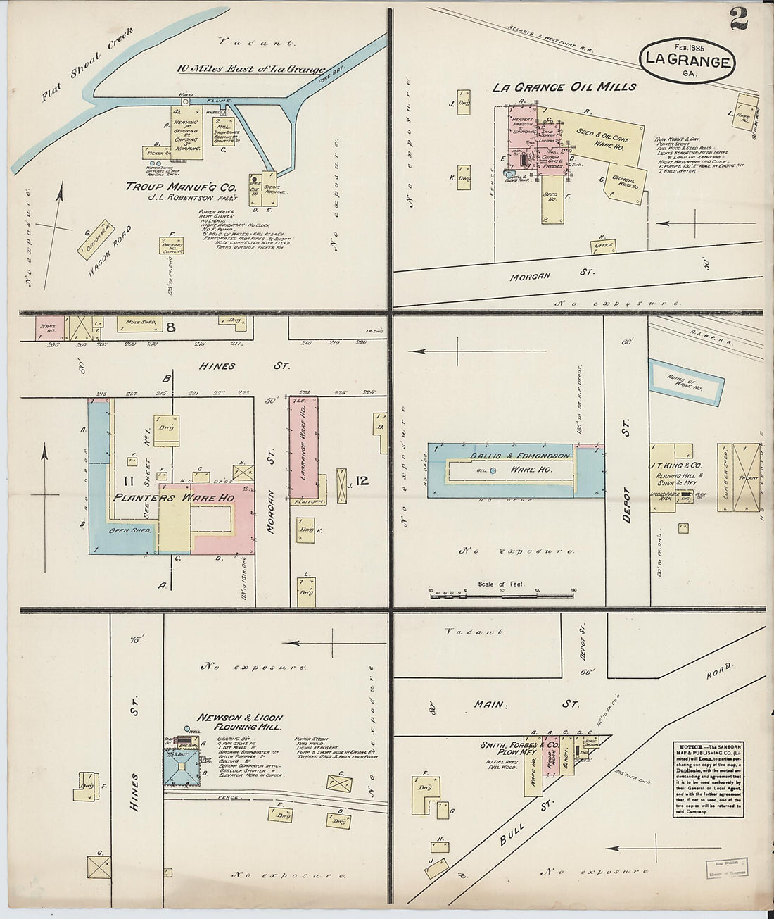 This old map of La Grange, Troup County, Georgia was created by Sanborn Map Company in 1885