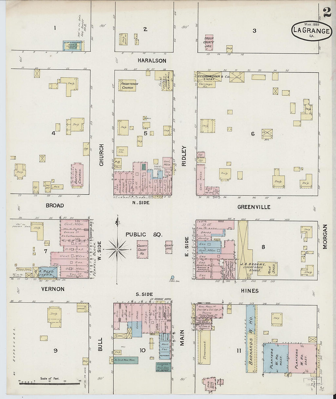 This old map of La Grange, Troup County, Georgia was created by Sanborn Map Company in 1889