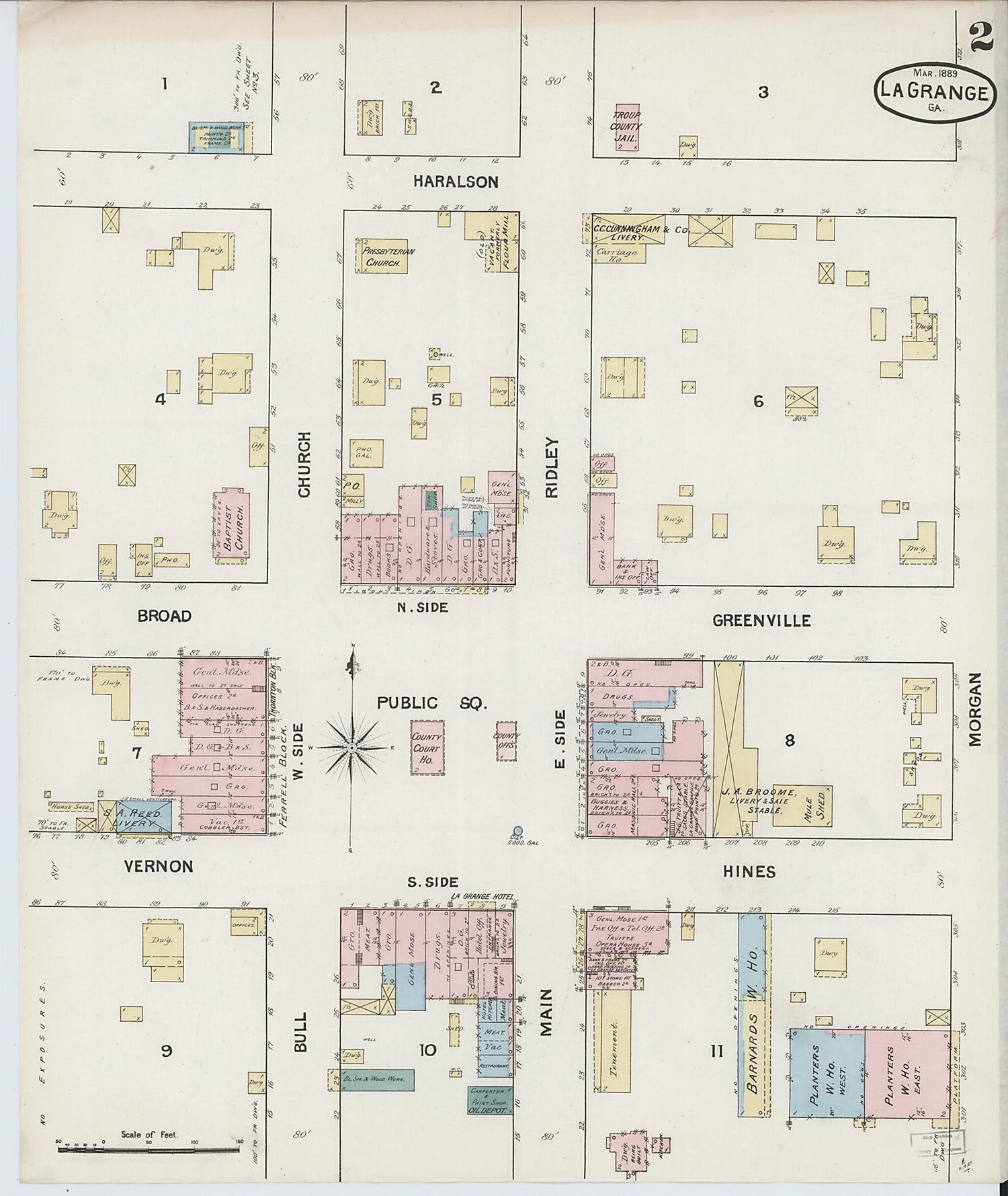 This old map of La Grange, Troup County, Georgia was created by Sanborn Map Company in 1889