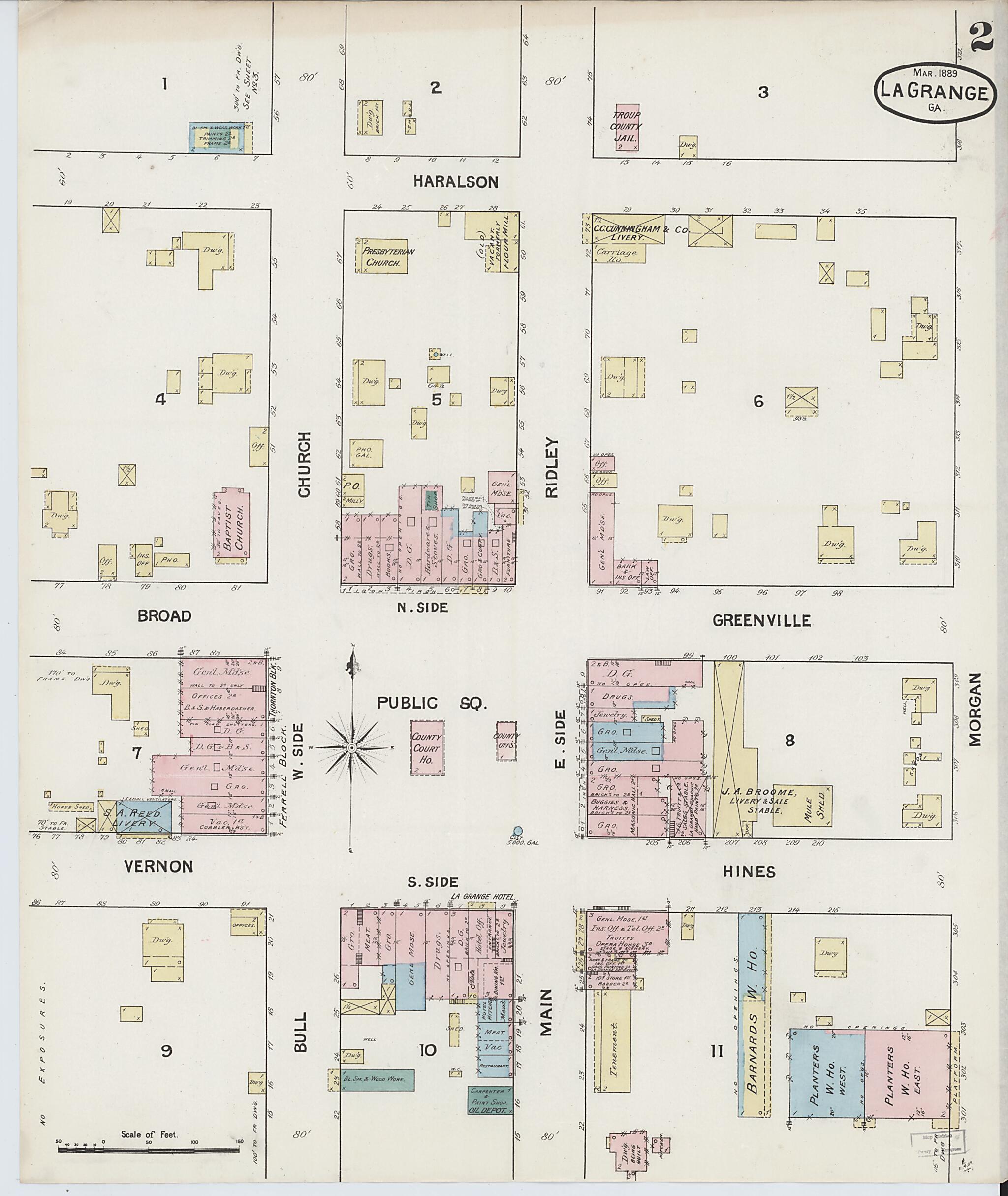 This old map of La Grange, Troup County, Georgia was created by Sanborn Map Company in 1889