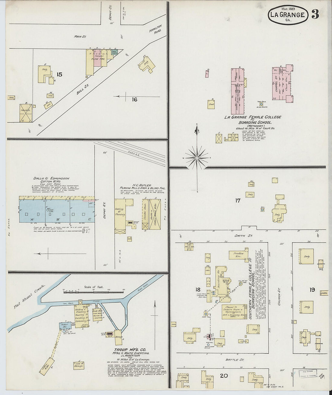 This old map of La Grange, Troup County, Georgia was created by Sanborn Map Company in 1889