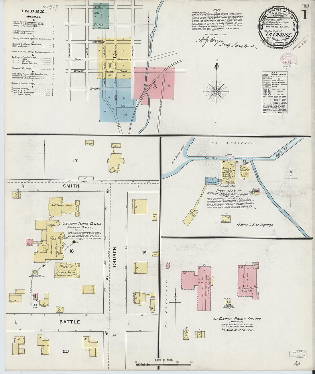 This old map of La Grange, Troup County, Georgia was created by Sanborn Map Company in 1895