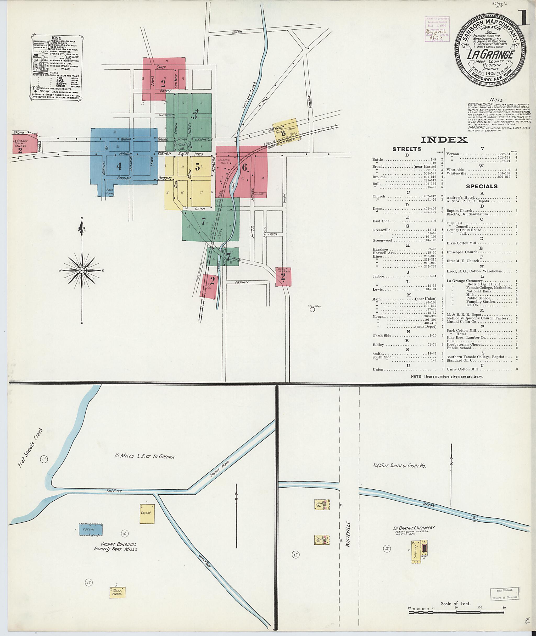 This old map of La Grange, Troup County, Georgia was created by Sanborn Map Company in 1906