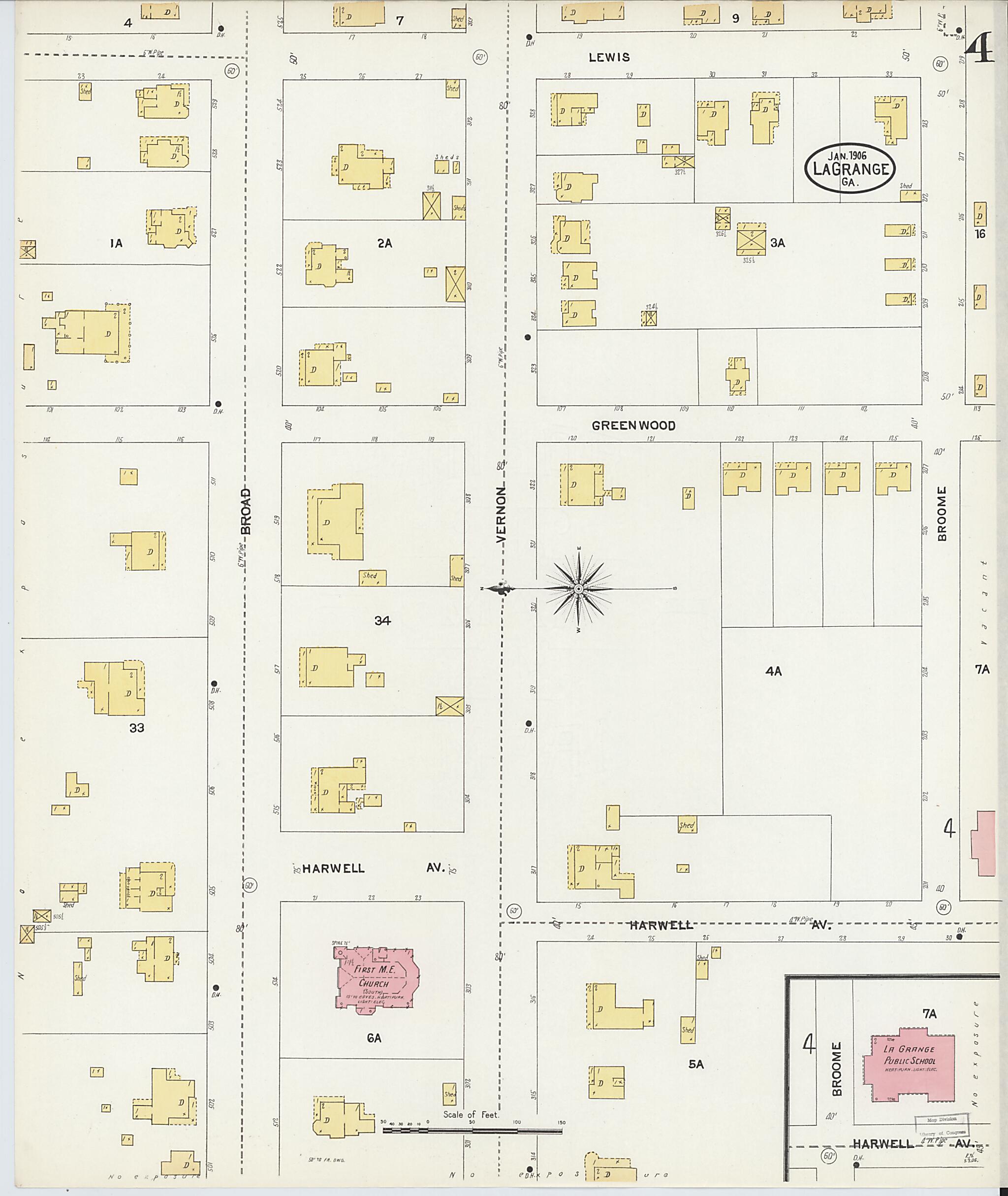 This old map of La Grange, Troup County, Georgia was created by Sanborn Map Company in 1906