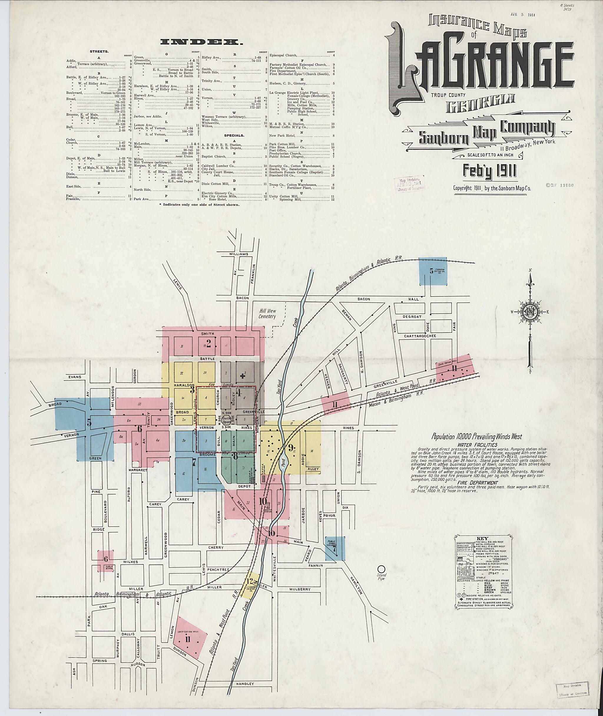 This old map of La Grange, Troup County, Georgia was created by Sanborn Map Company in 1911