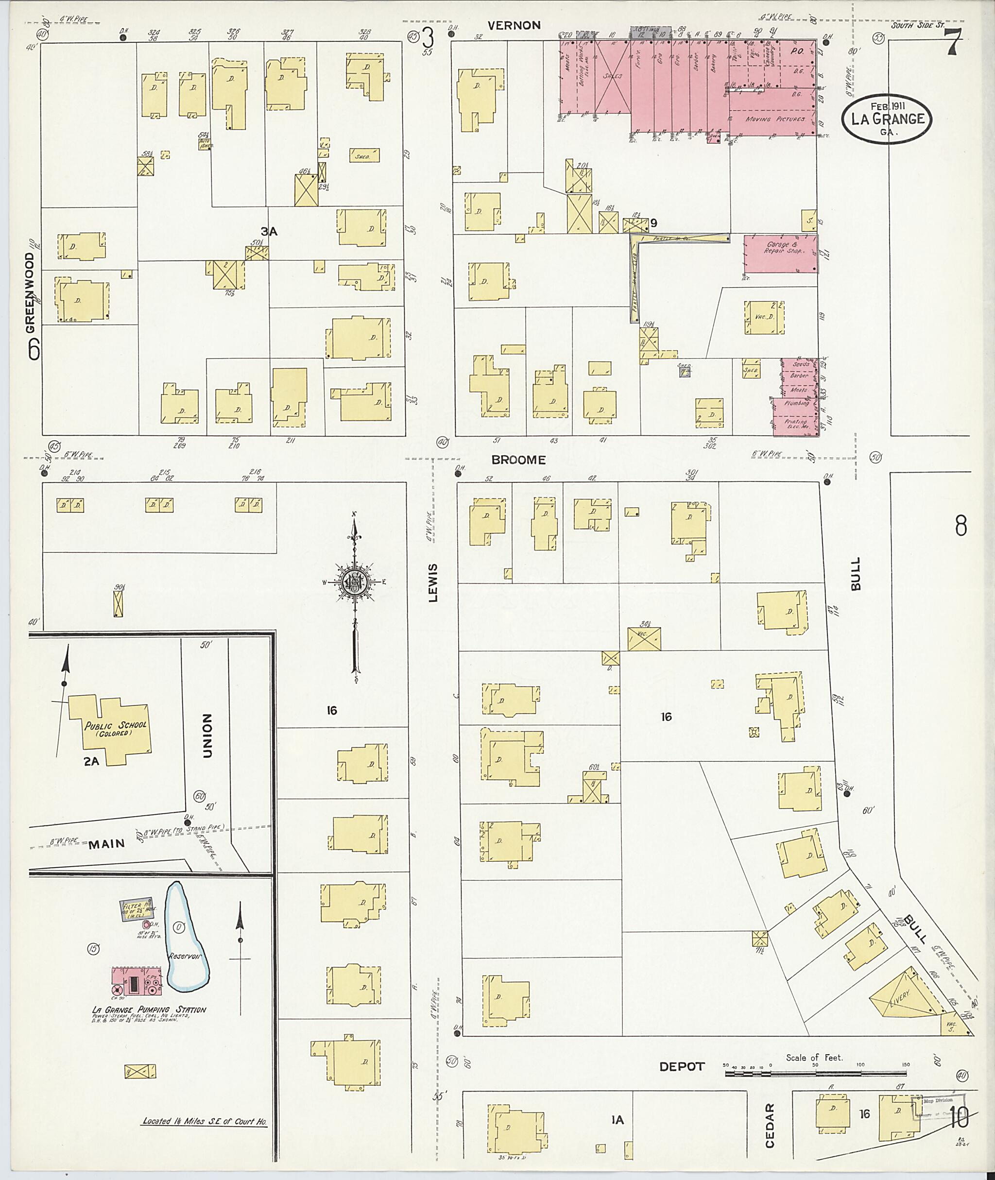 This old map of La Grange, Troup County, Georgia was created by Sanborn Map Company in 1911