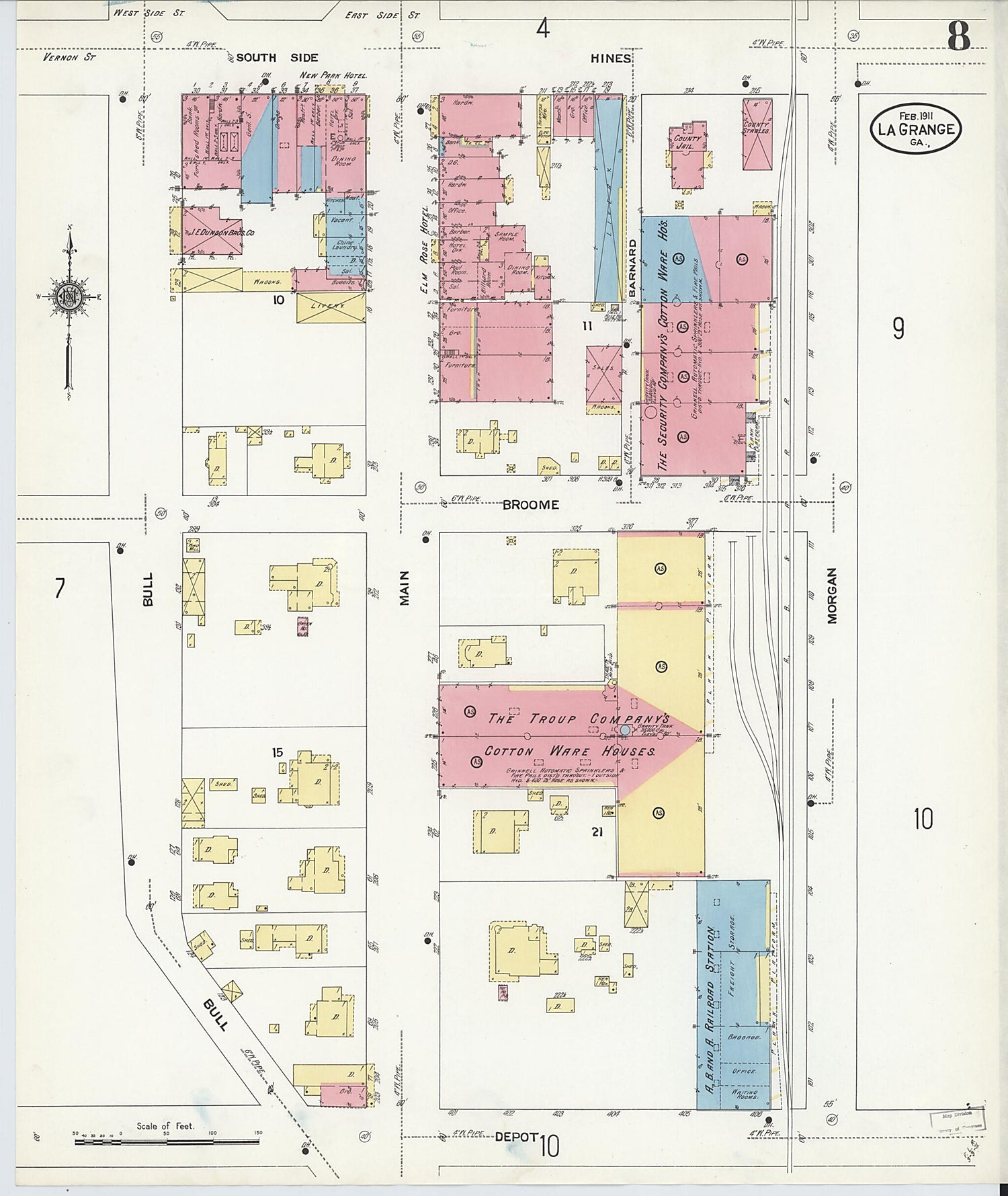 This old map of La Grange, Troup County, Georgia was created by Sanborn Map Company in 1911