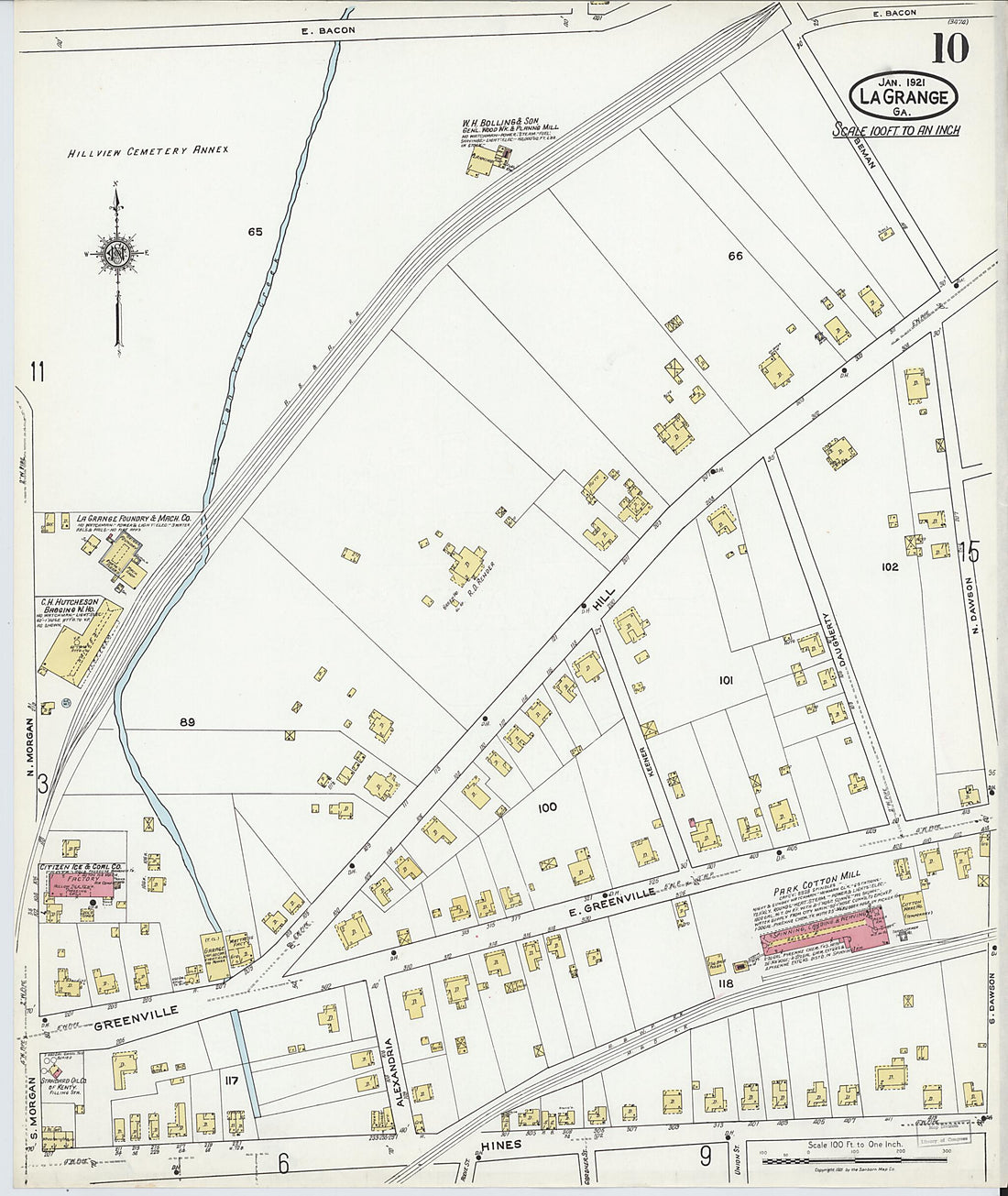 This old map of La Grange, Troup County, Georgia was created by Sanborn Map Company in 1921