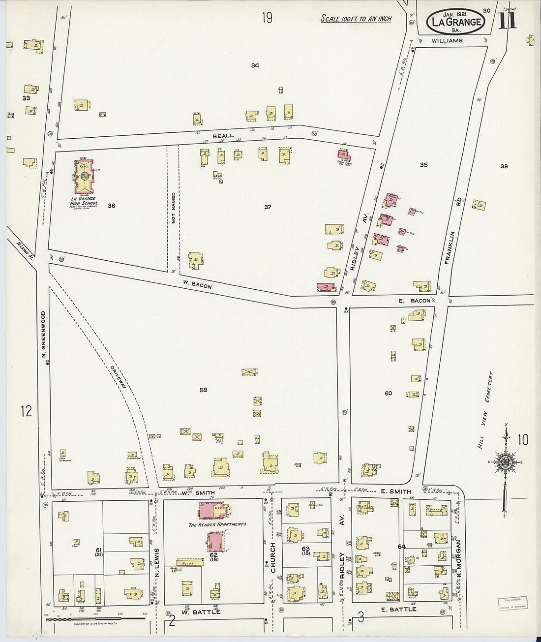 This old map of La Grange, Troup County, Georgia was created by Sanborn Map Company in 1921