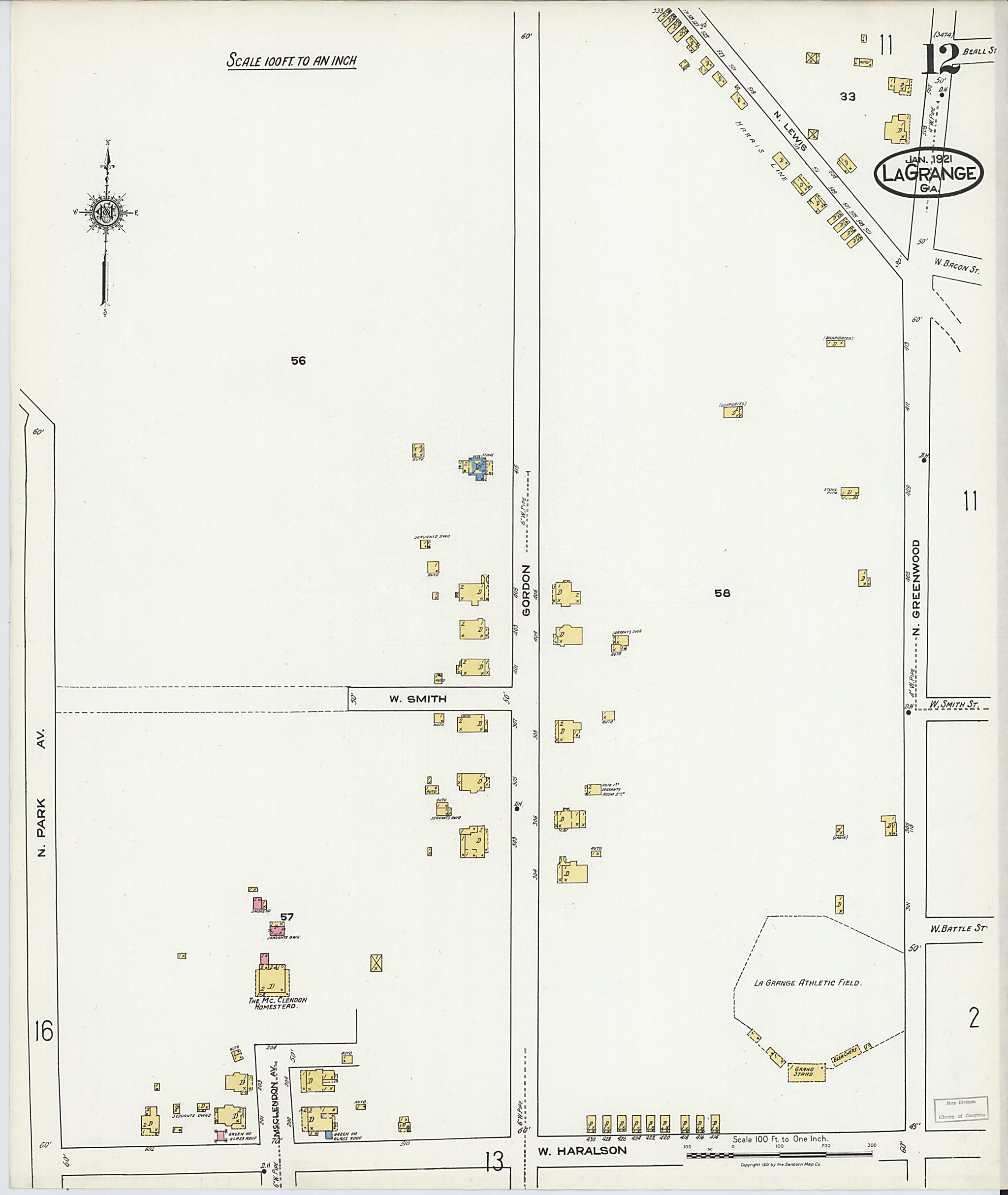 This old map of La Grange, Troup County, Georgia was created by Sanborn Map Company in 1921