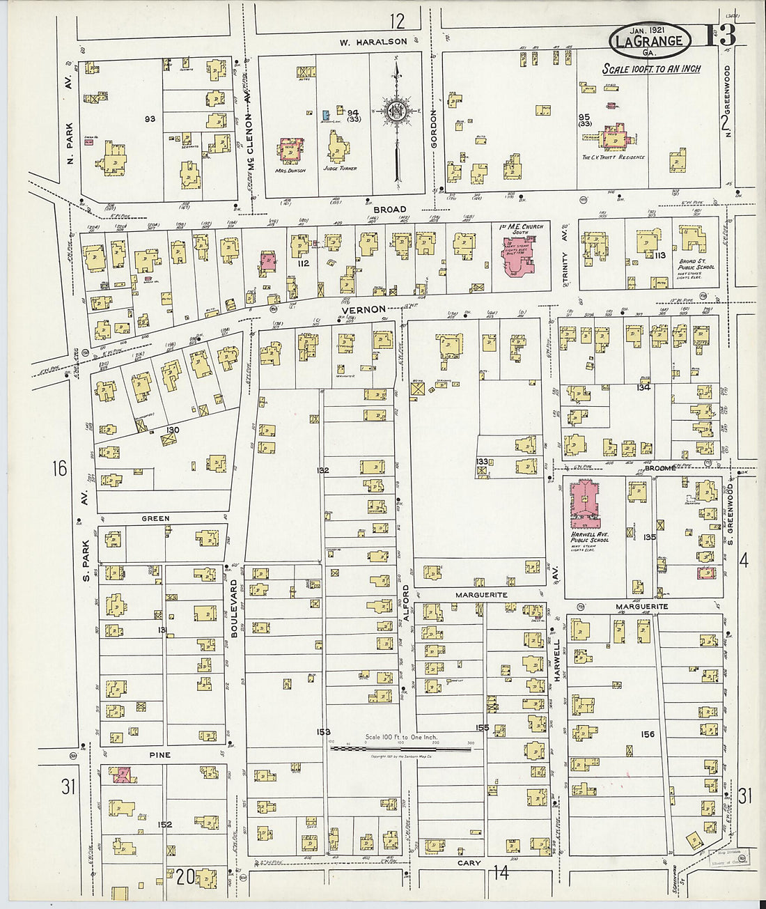 This old map of La Grange, Troup County, Georgia was created by Sanborn Map Company in 1921