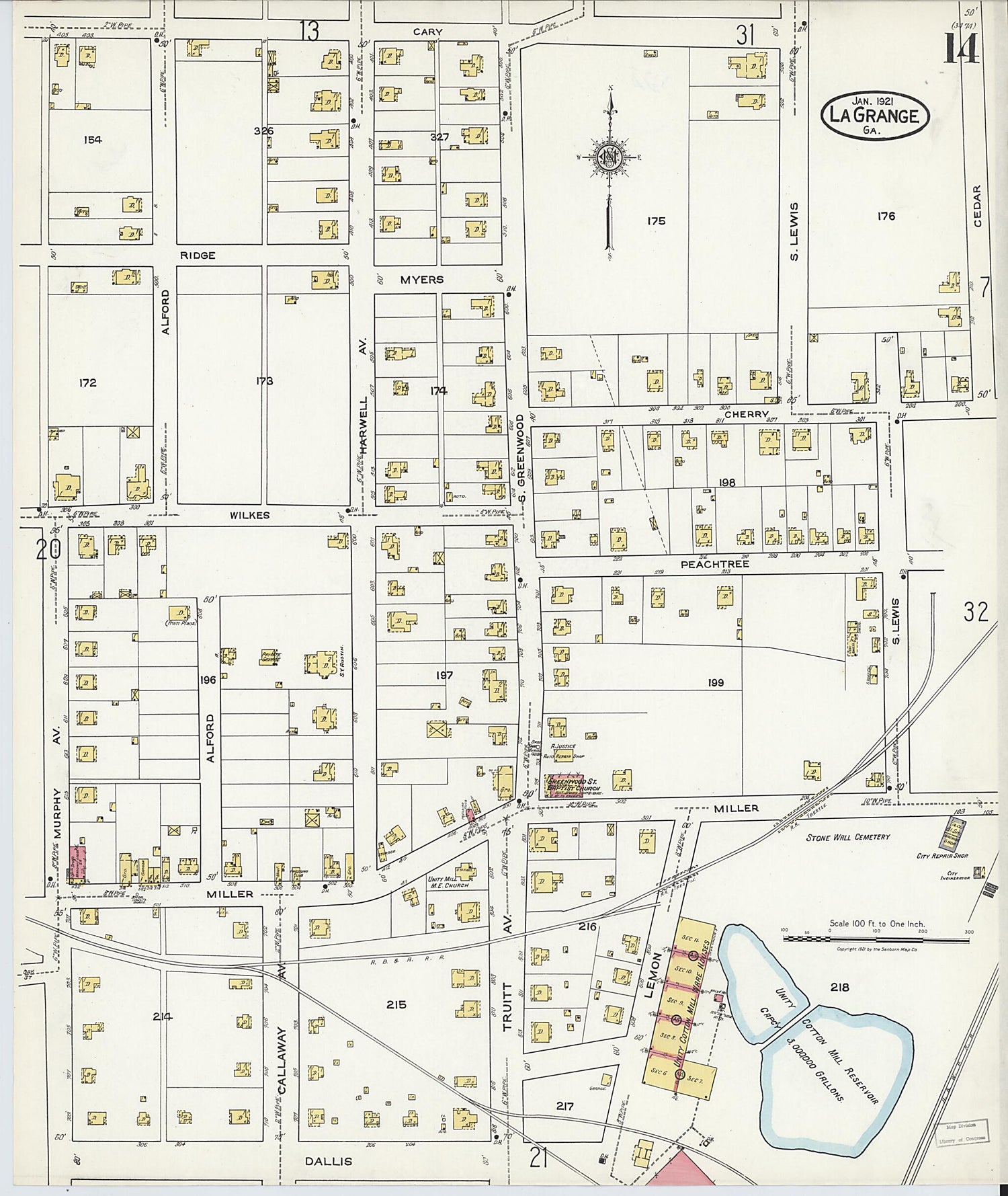 This old map of La Grange, Troup County, Georgia was created by Sanborn Map Company in 1921