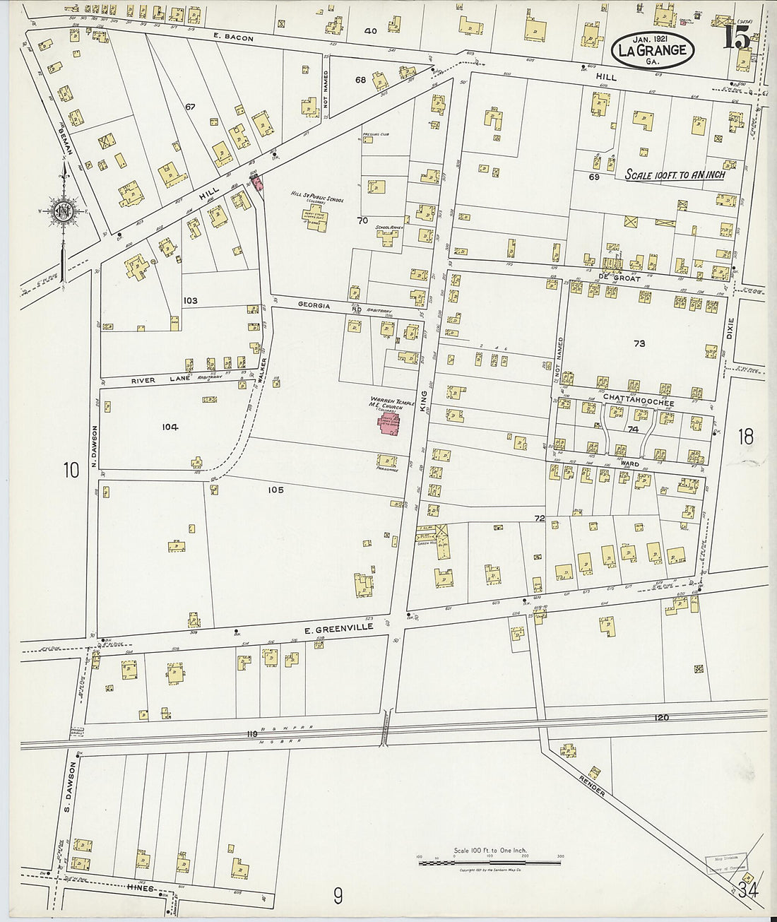 This old map of La Grange, Troup County, Georgia was created by Sanborn Map Company in 1921