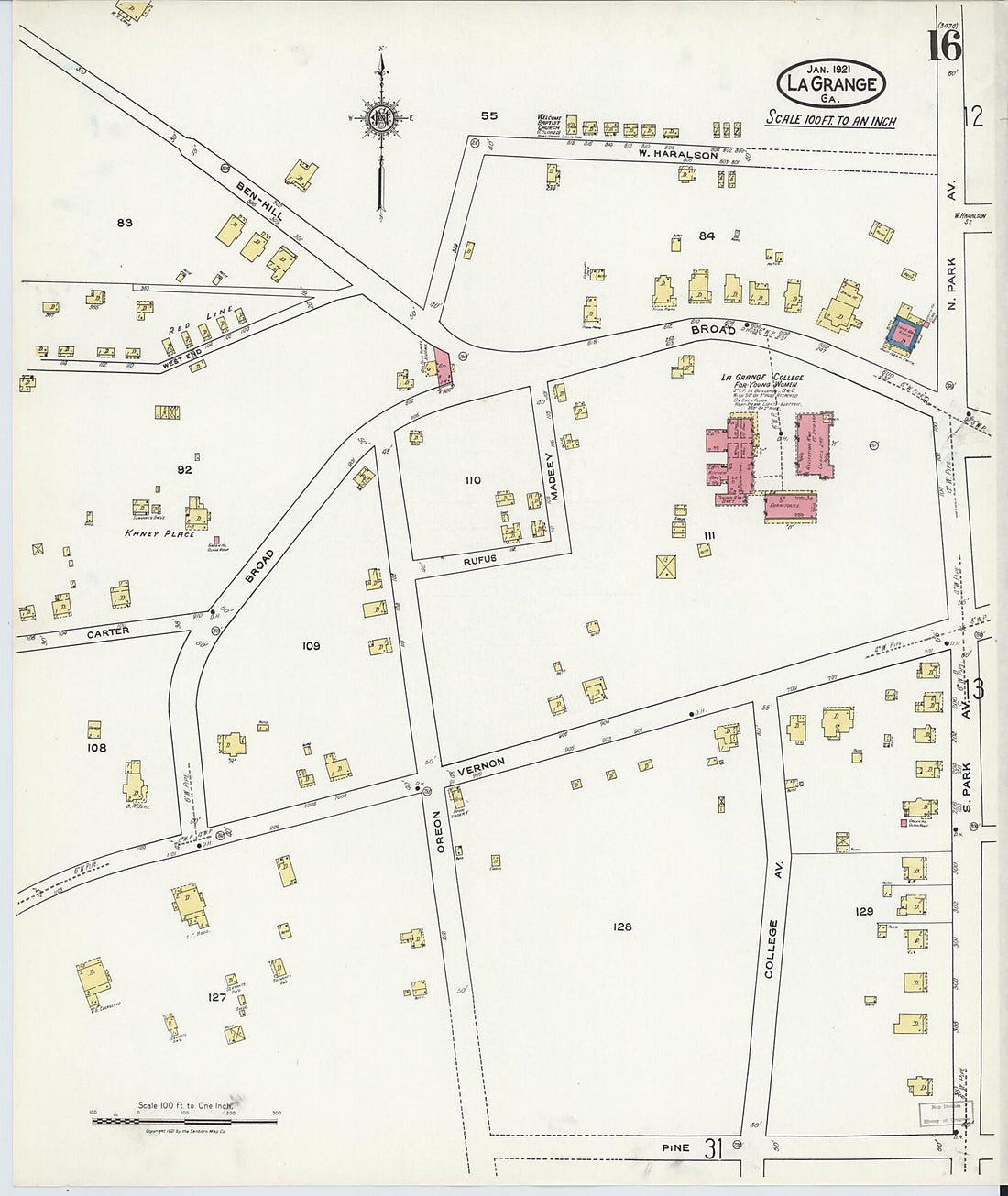 This old map of La Grange, Troup County, Georgia was created by Sanborn Map Company in 1921