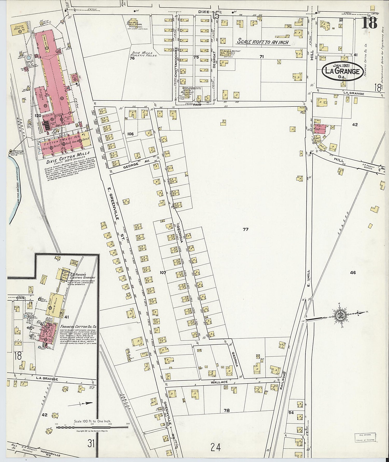 This old map of La Grange, Troup County, Georgia was created by Sanborn Map Company in 1921