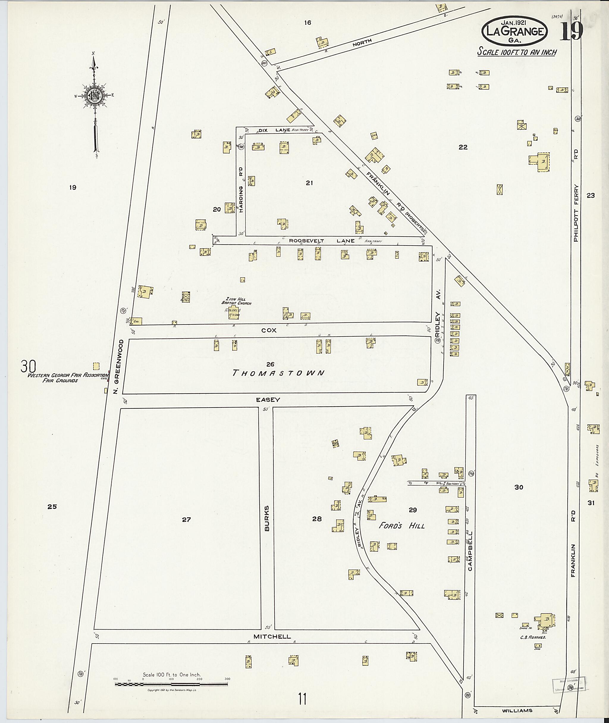 This old map of La Grange, Troup County, Georgia was created by Sanborn Map Company in 1921