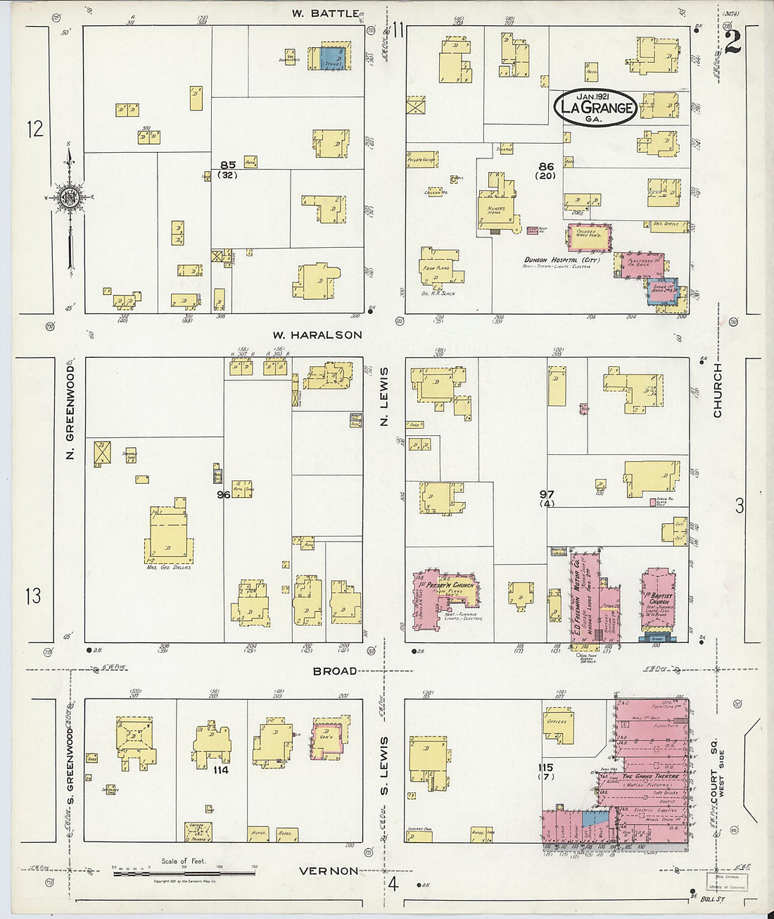 This old map of La Grange, Troup County, Georgia was created by Sanborn Map Company in 1921