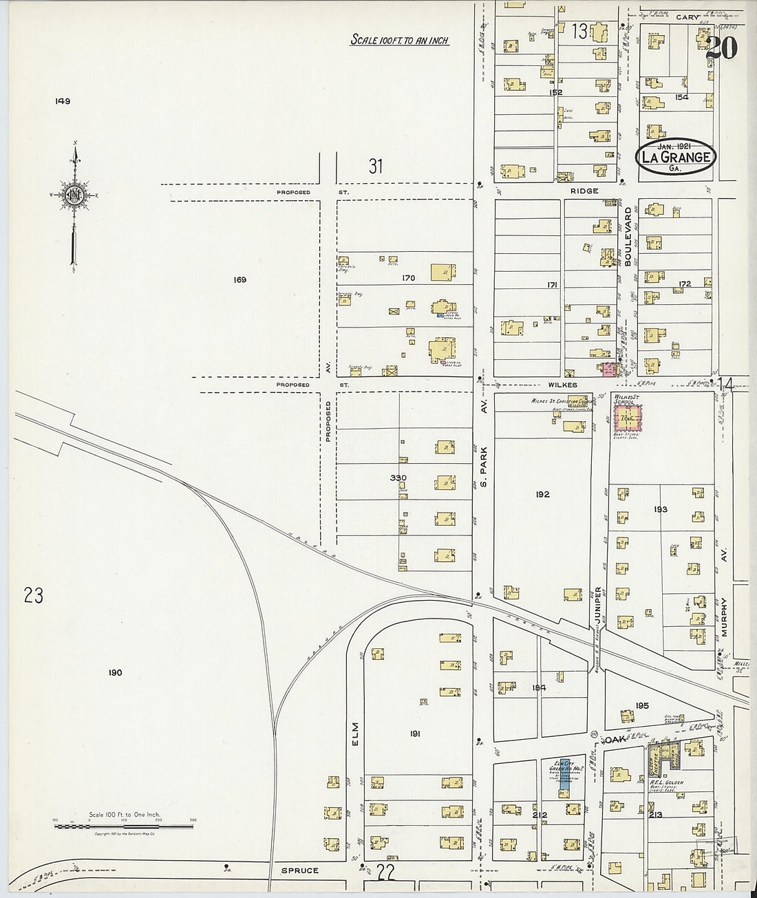 This old map of La Grange, Troup County, Georgia was created by Sanborn Map Company in 1921