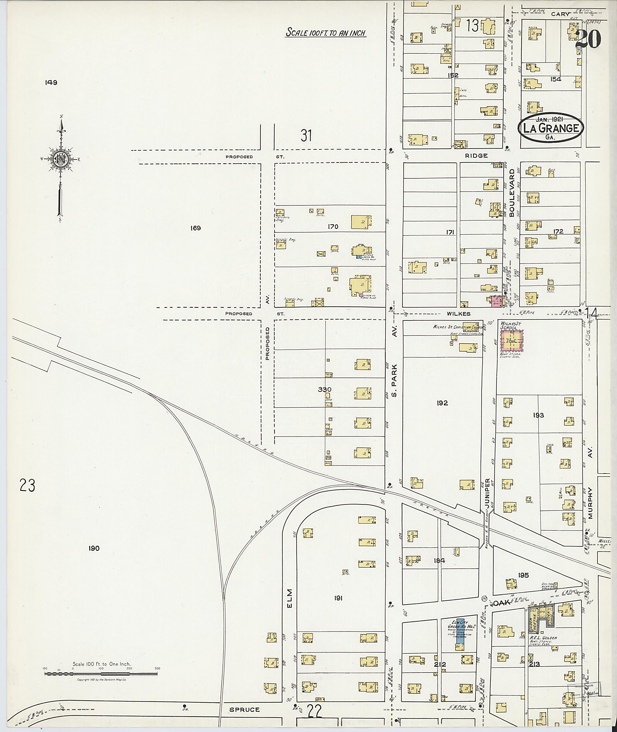 This old map of La Grange, Troup County, Georgia was created by Sanborn Map Company in 1921