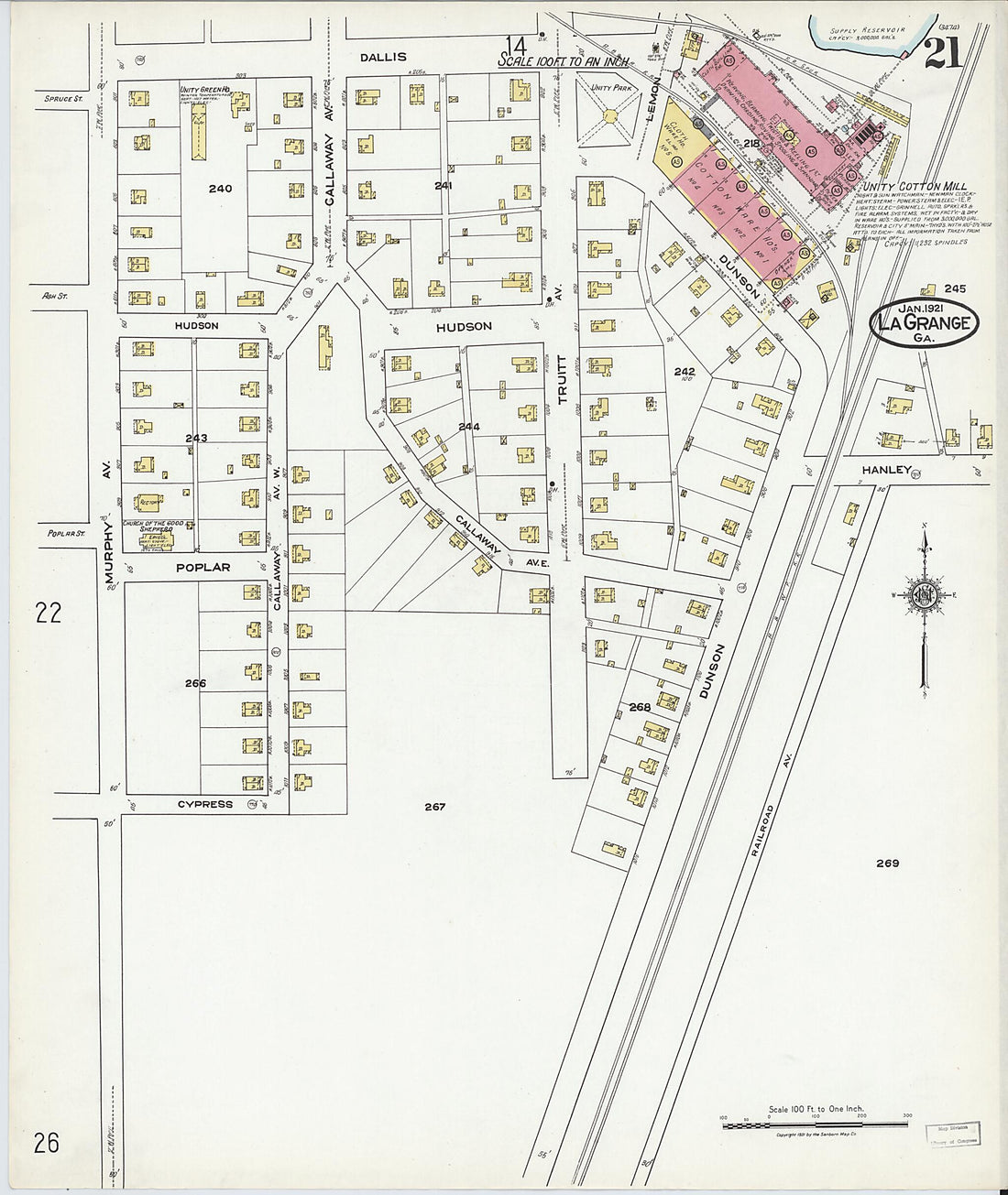 This old map of La Grange, Troup County, Georgia was created by Sanborn Map Company in 1921