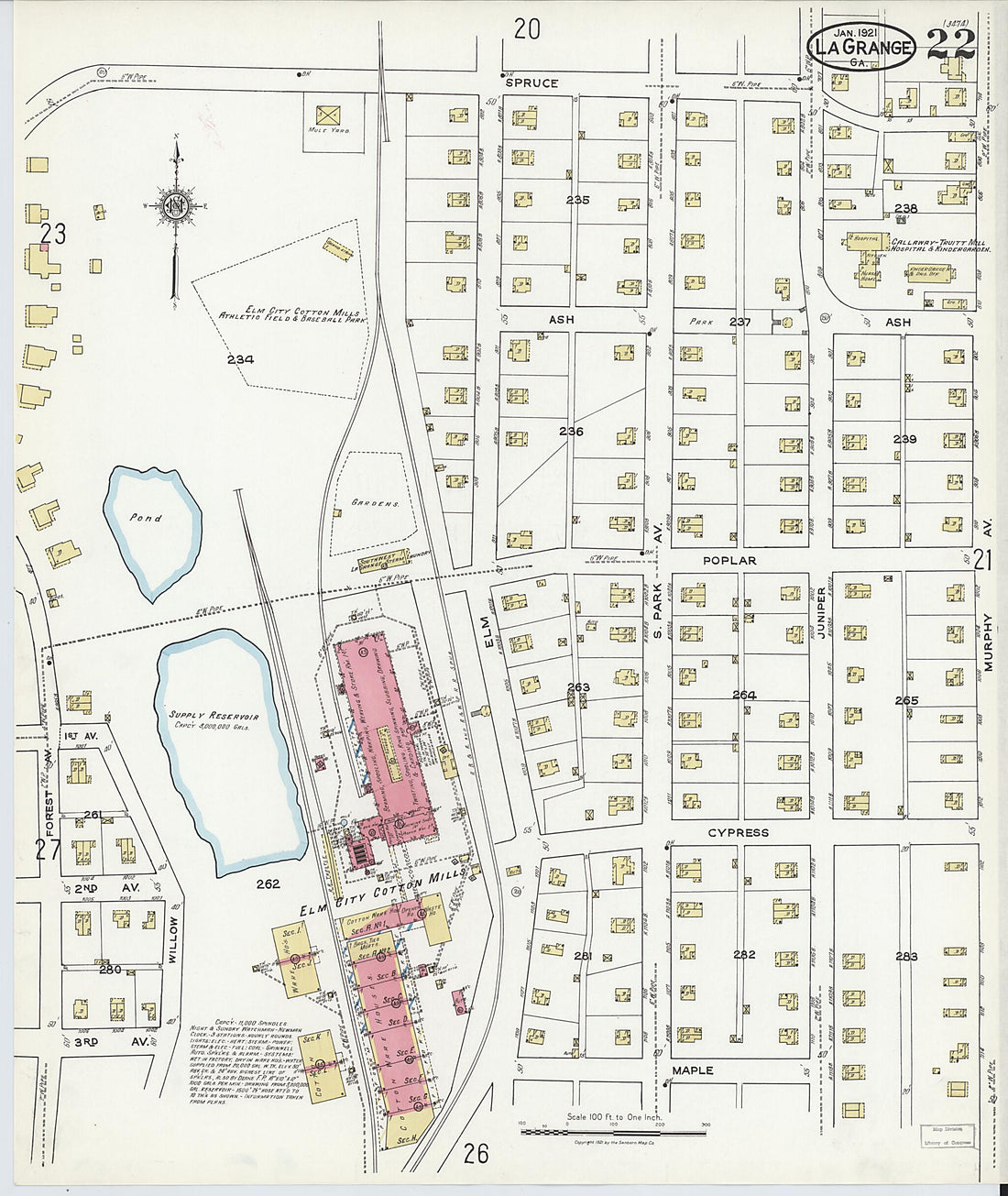 This old map of La Grange, Troup County, Georgia was created by Sanborn Map Company in 1921