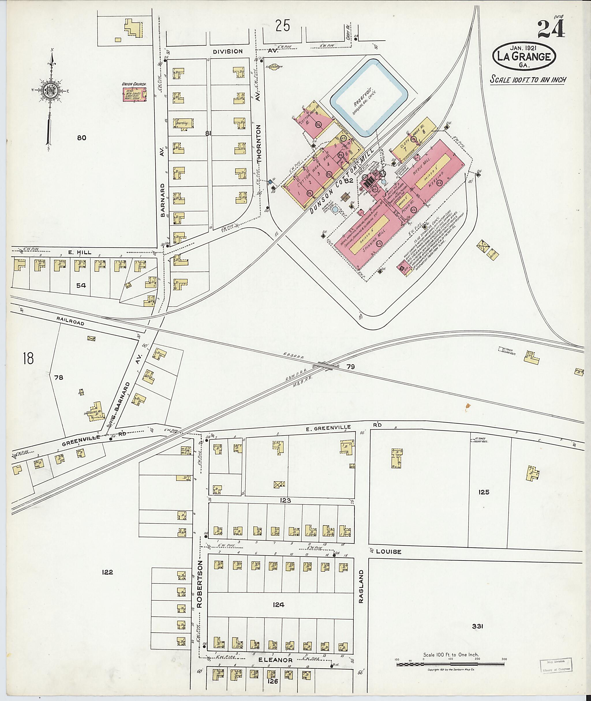 This old map of La Grange, Troup County, Georgia was created by Sanborn Map Company in 1921