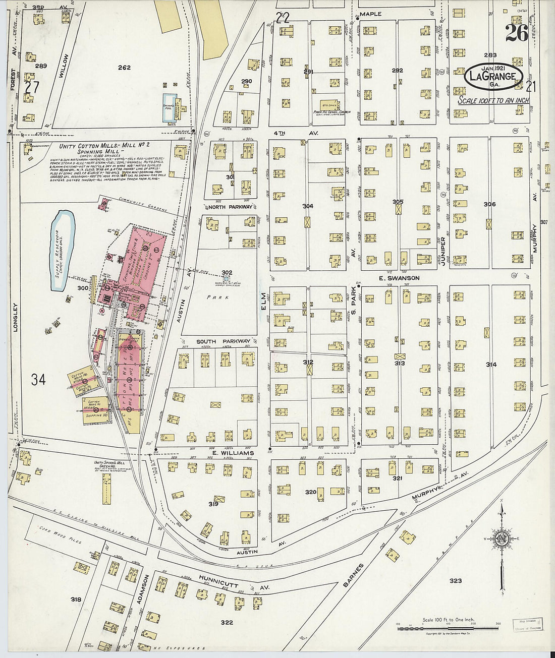 This old map of La Grange, Troup County, Georgia was created by Sanborn Map Company in 1921