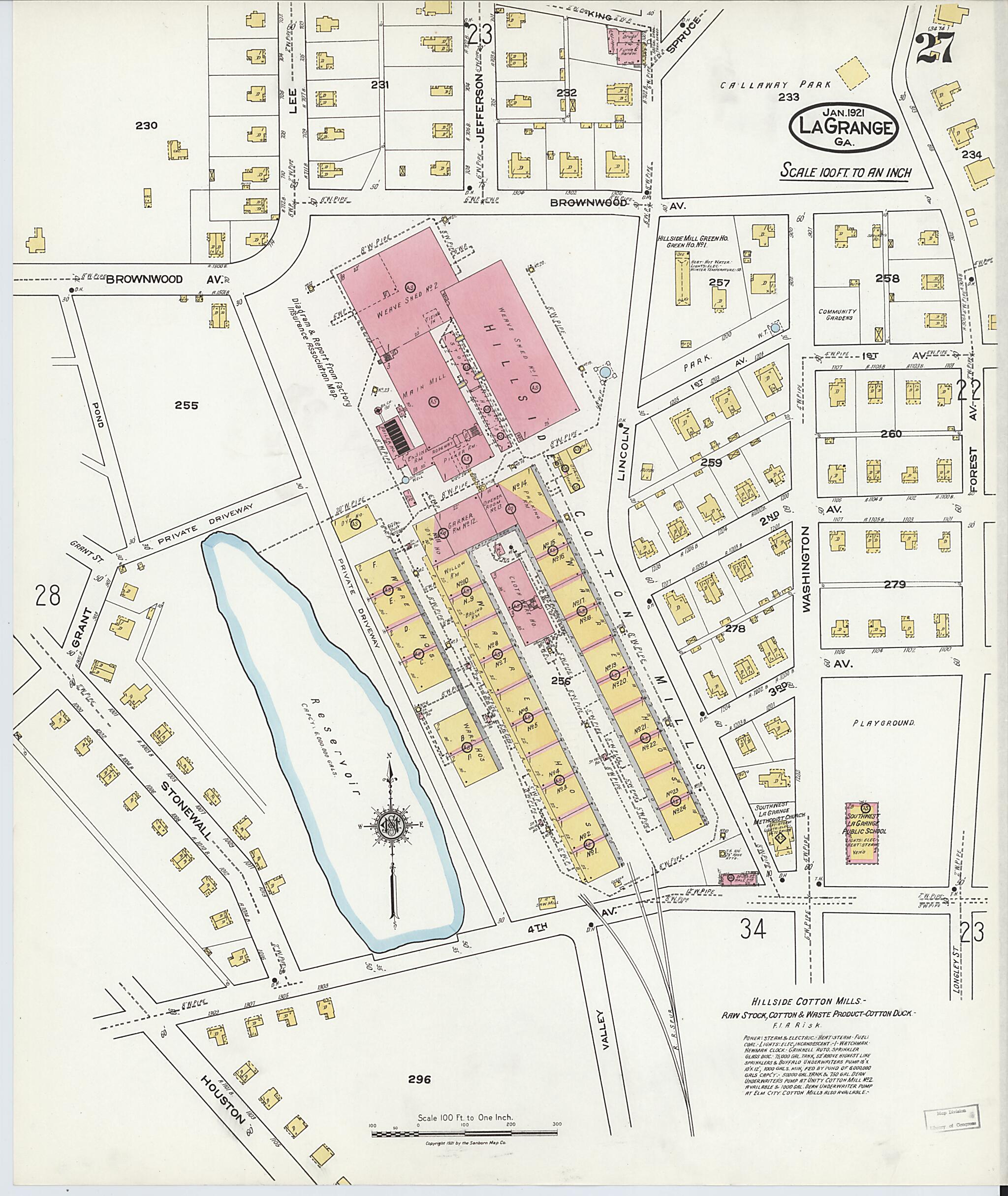 This old map of La Grange, Troup County, Georgia was created by Sanborn Map Company in 1921