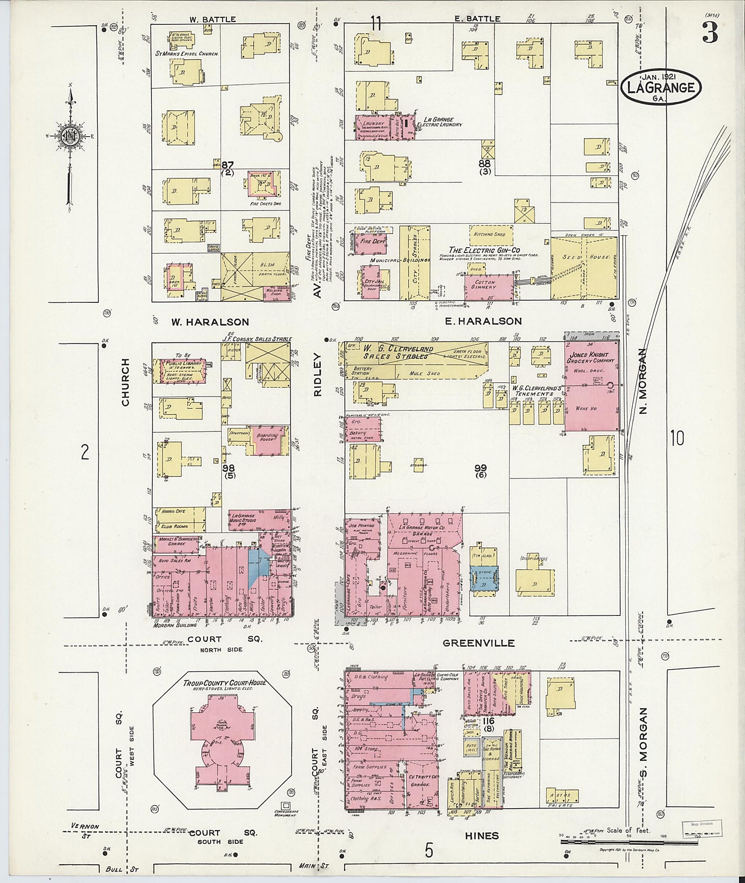 This old map of La Grange, Troup County, Georgia was created by Sanborn Map Company in 1921