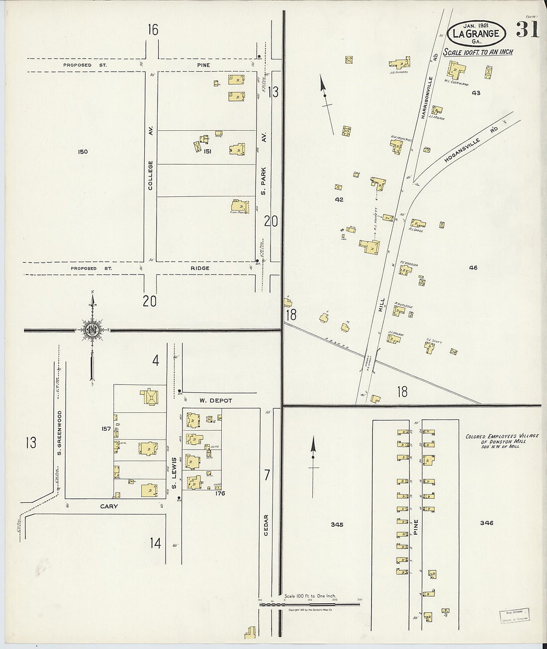 This old map of La Grange, Troup County, Georgia was created by Sanborn Map Company in 1921