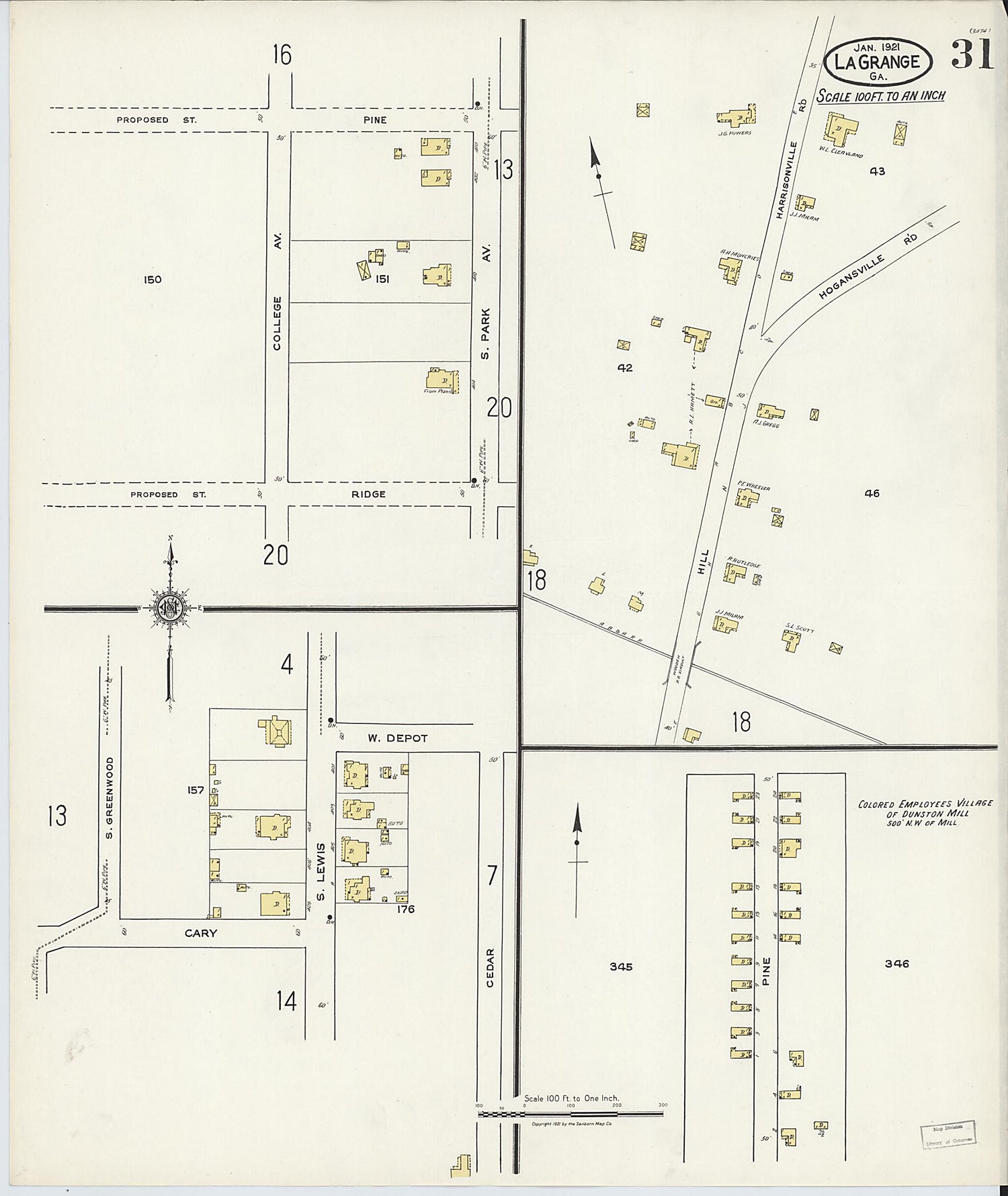 This old map of La Grange, Troup County, Georgia was created by Sanborn Map Company in 1921